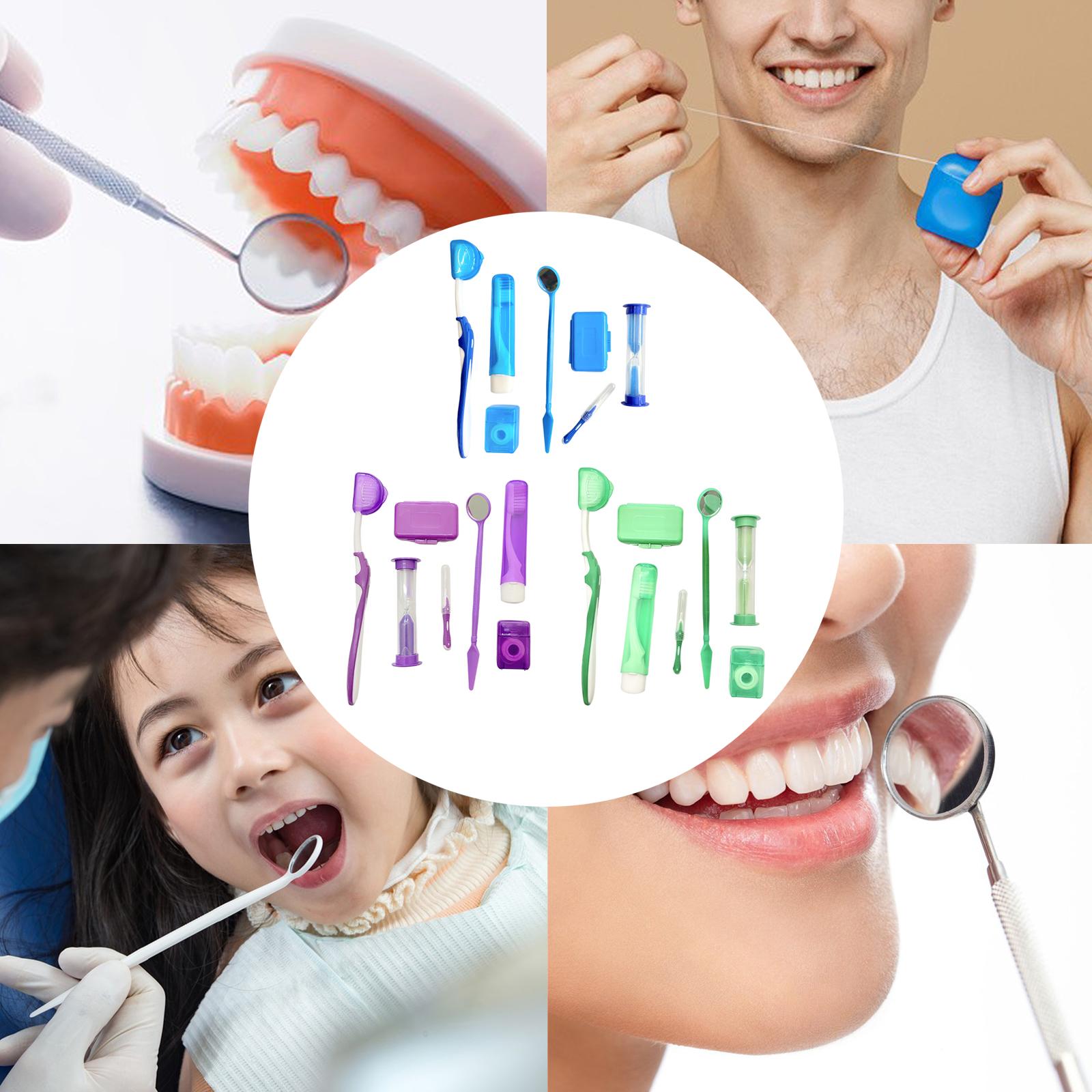 8 Kit Orthodontic Set Oral Care Cleaning Protective Wax Brush Floss  Purple