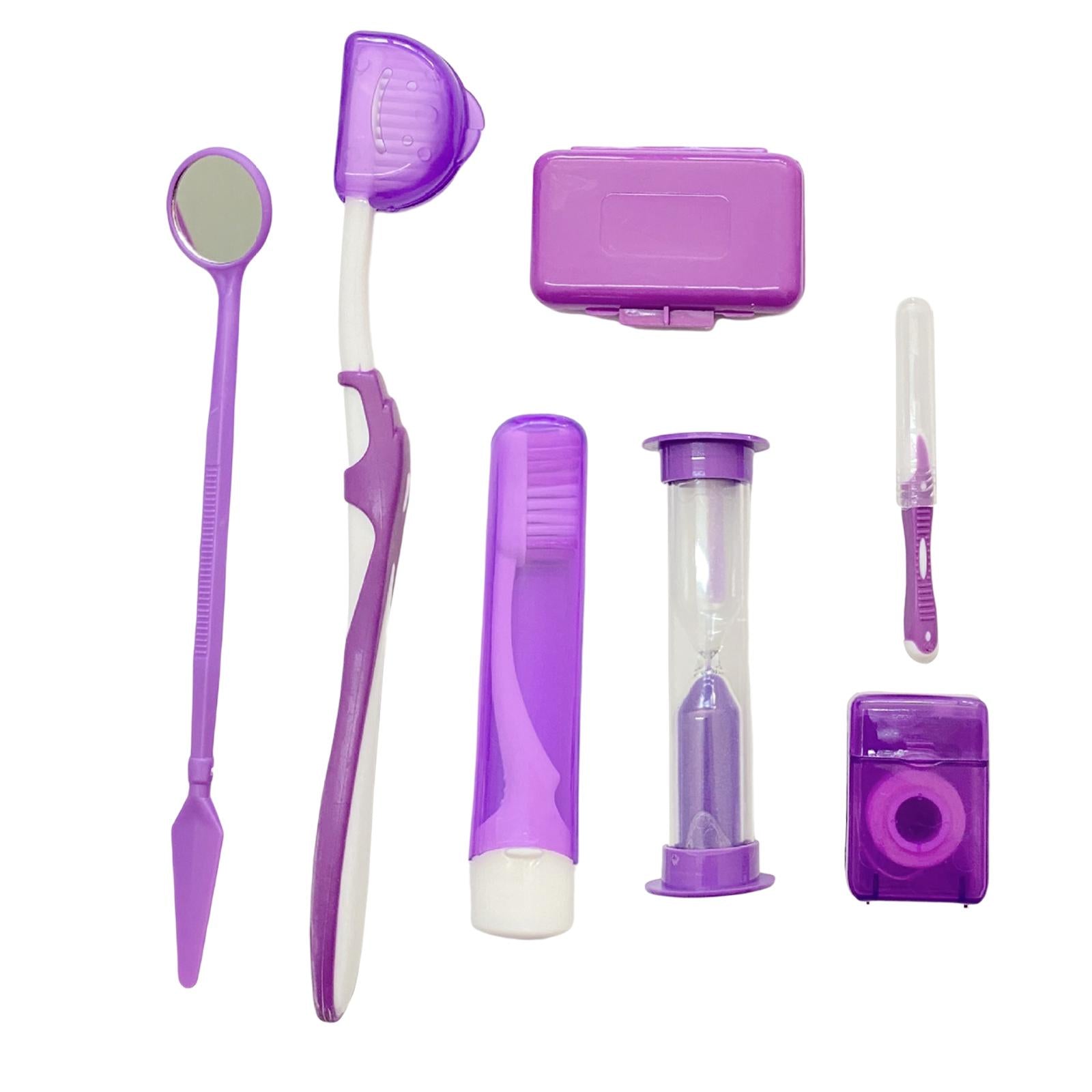 8 Kit Orthodontic Set Oral Care Cleaning Protective Wax Brush Floss  Purple