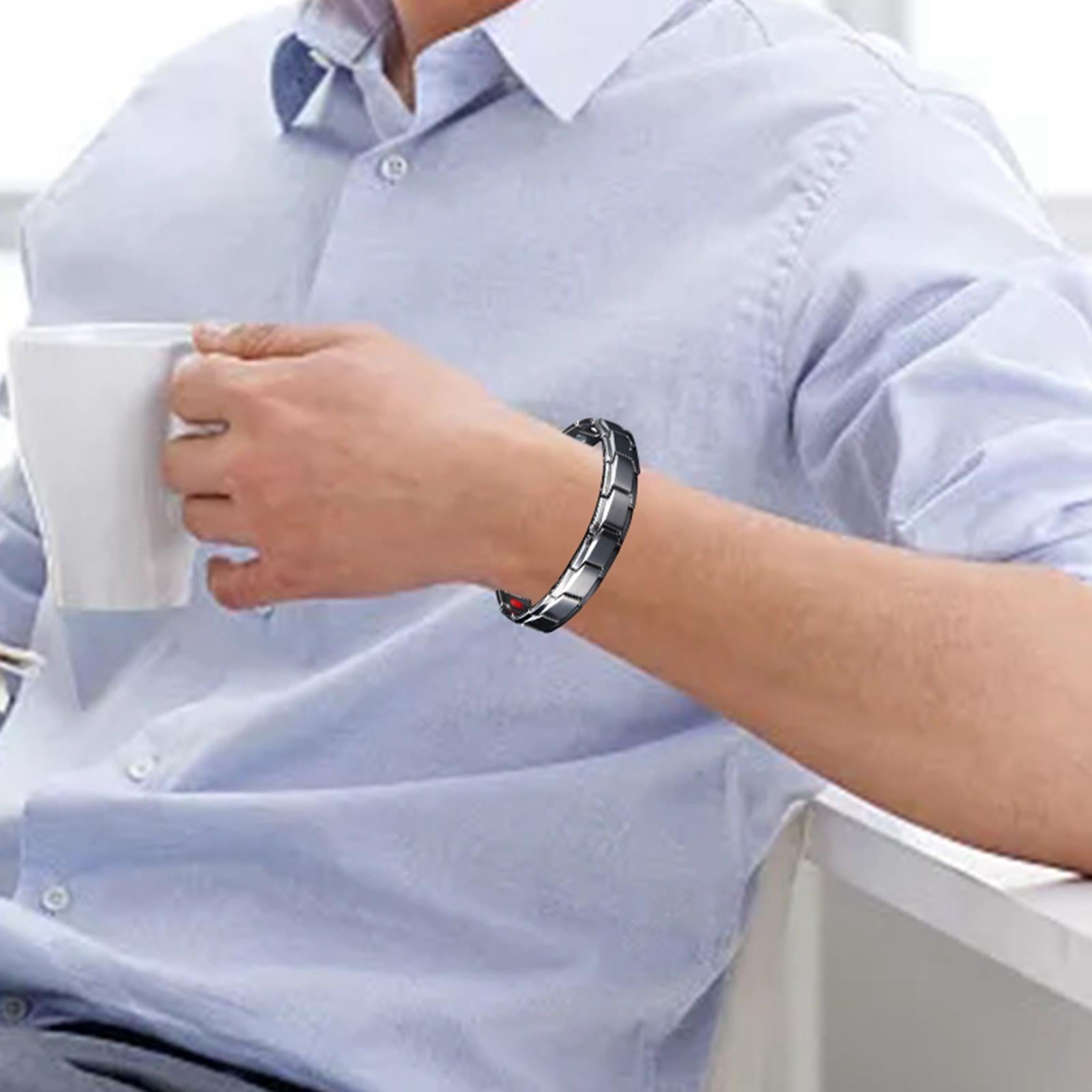 Magnetic Therapy Bracelet Titanium Lymph Detox for Carpal Tunnel Silver