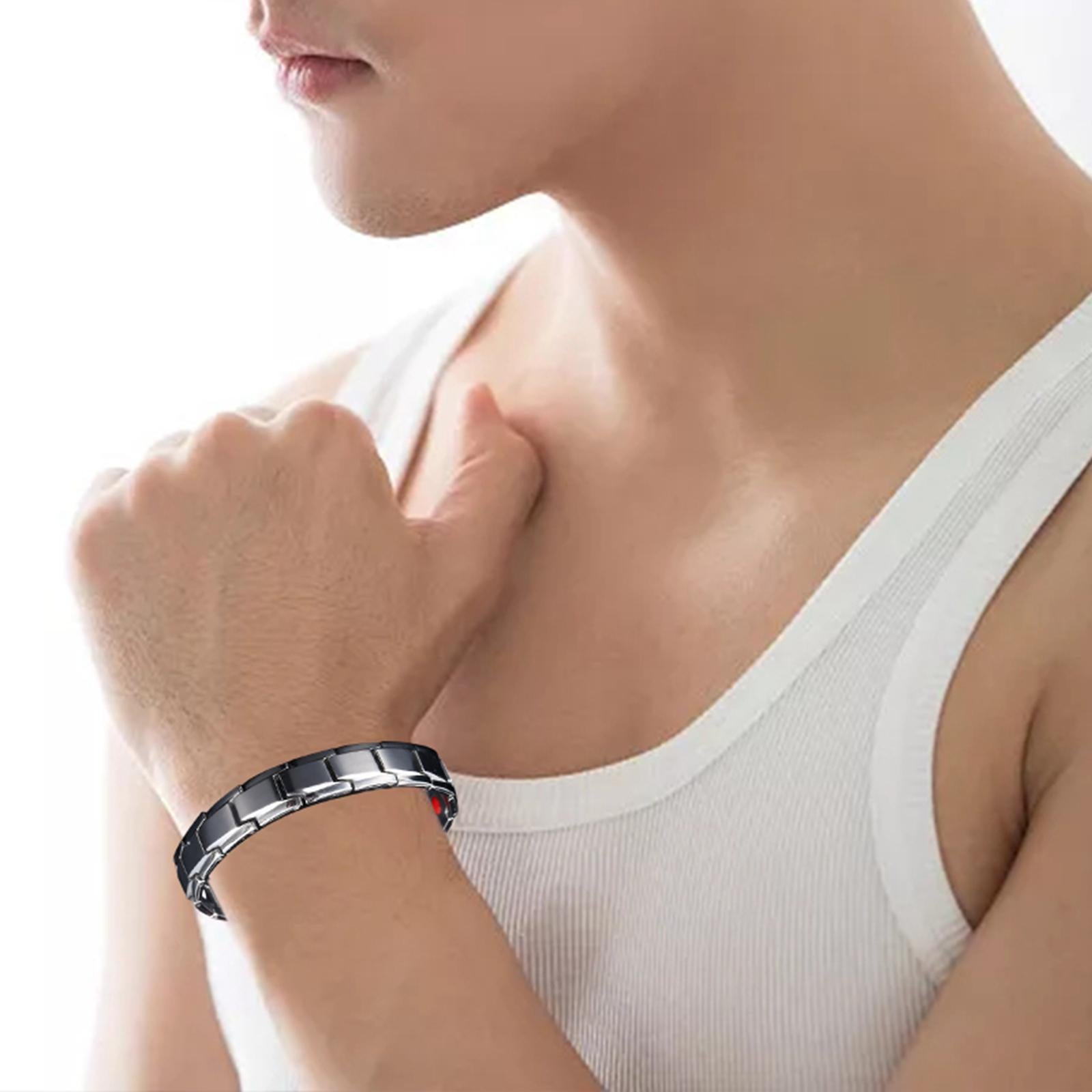 Magnetic Therapy Bracelet Titanium Lymph Detox for Carpal Tunnel Silver