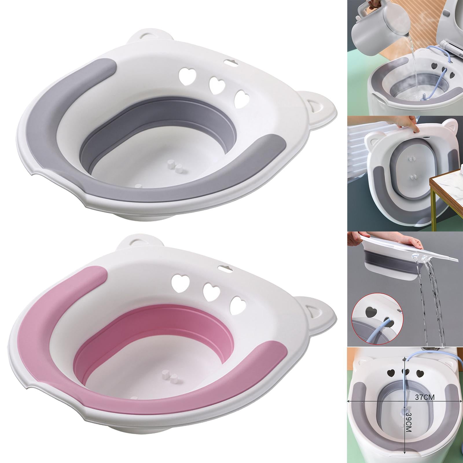 Collapsible Sitz Bath Toilet Seat for Soothes Cleanse Vagina Anal Home Use Gray