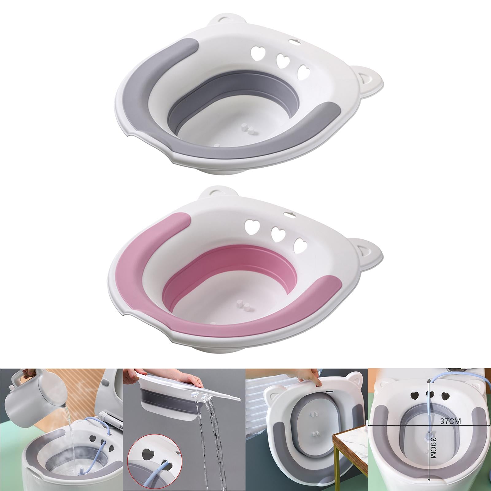 Collapsible Sitz Bath Toilet Seat for Soothes Cleanse Vagina Anal Home Use Gray