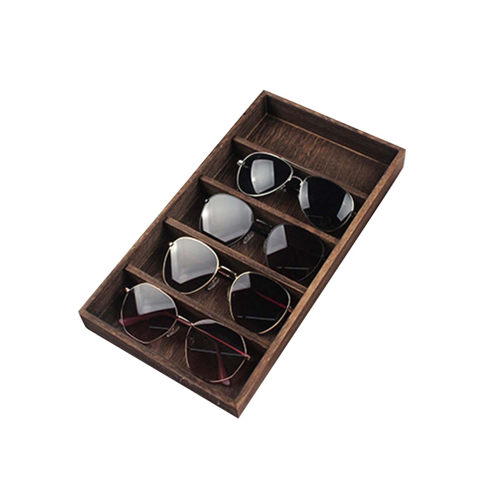 Sunglasses Display Case Box Storage Tray for Glasses Shop 5 Grids Dark Brown