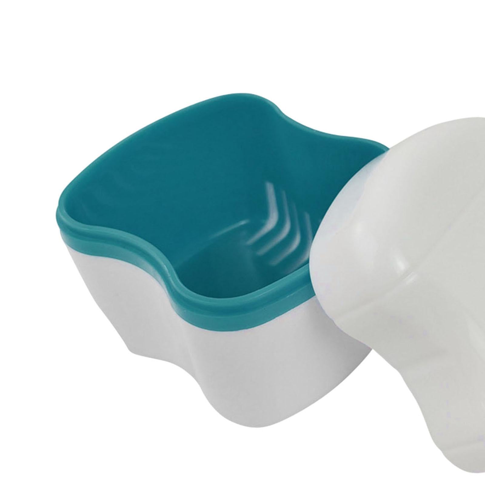 Denture Bath Box Organizer with Strainer Basket Teeth Portable  Lake Blue