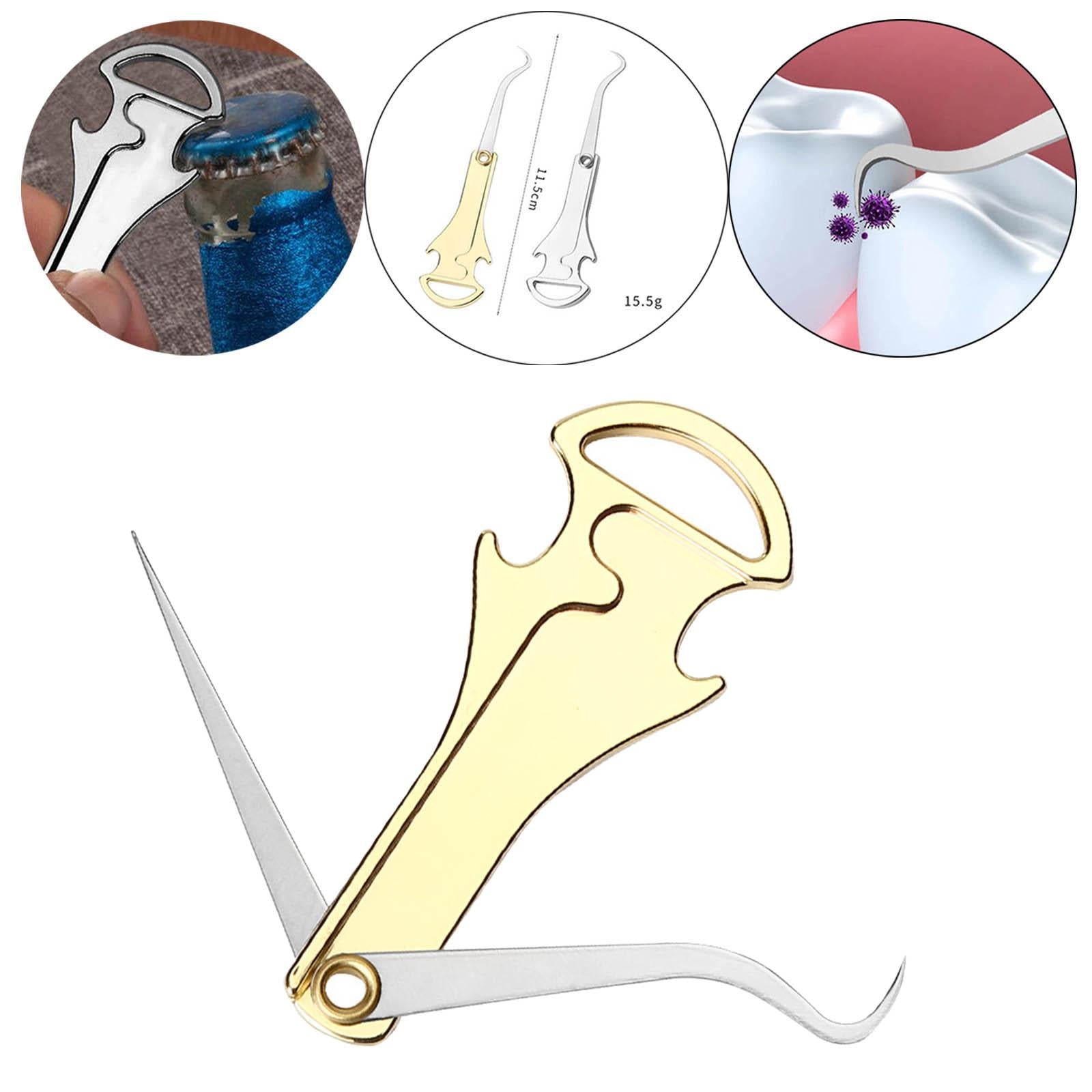 Portable Toothpicks with Bottle Opener Keychain Tool for Outdoor Biking Gold