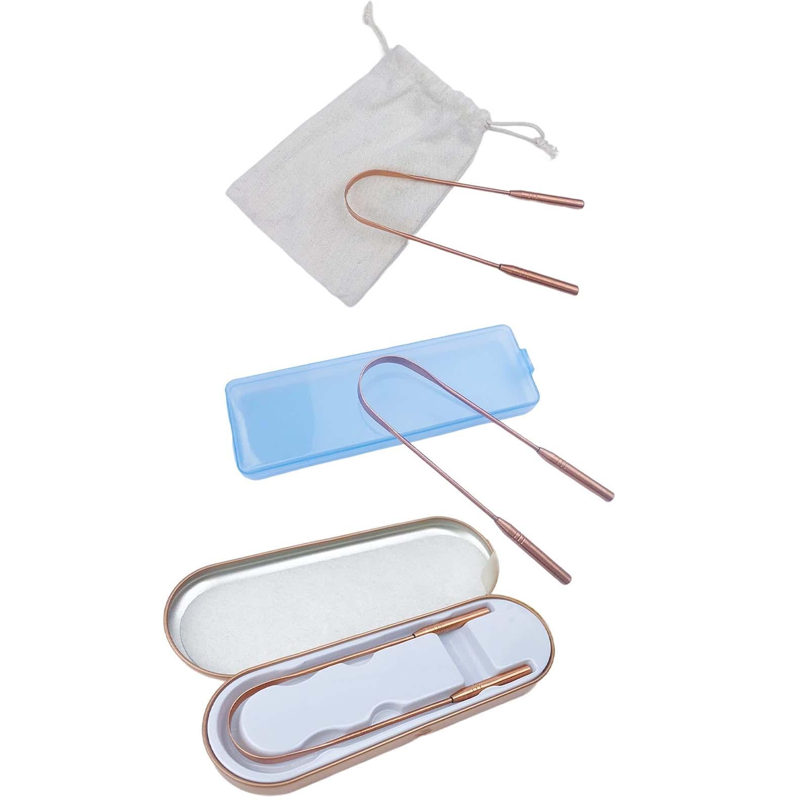 100% Pure Copper Tongue Scraper U Shaped Eliminate Bad Breath Canvas Bag
