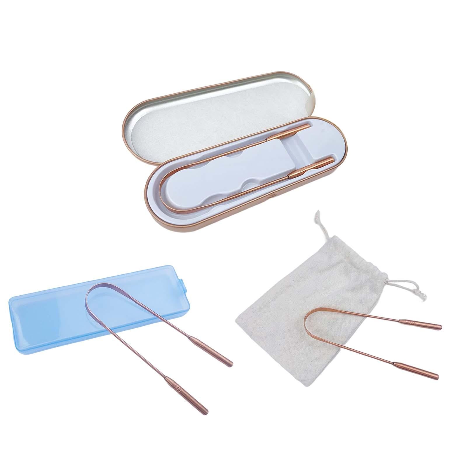 100% Pure Copper Tongue Scraper U Shaped Eliminate Bad Breath Canvas Bag