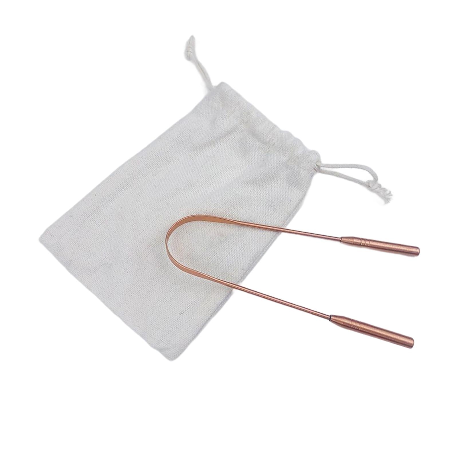 100% Pure Copper Tongue Scraper U Shaped Eliminate Bad Breath Canvas Bag