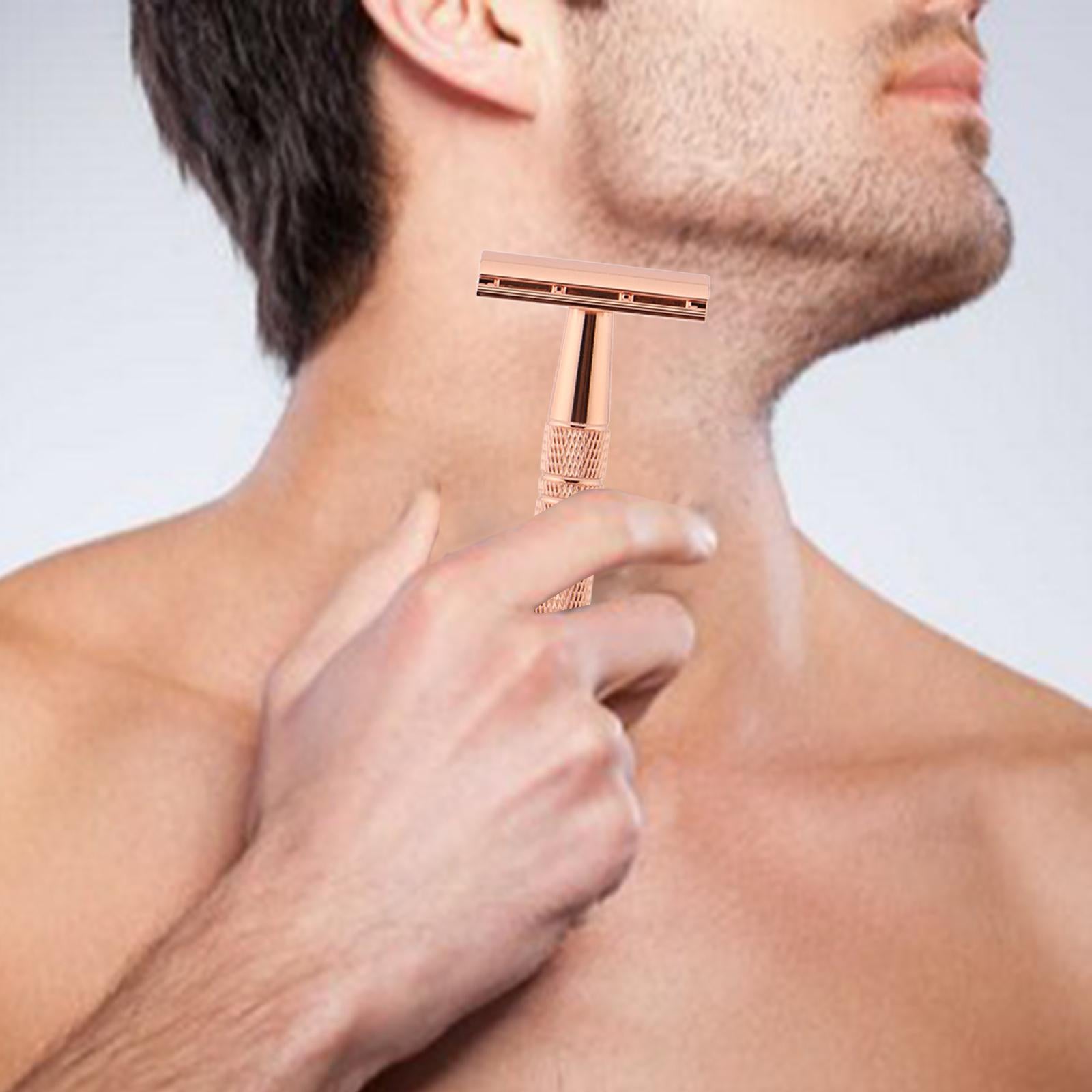 Double Edge Safety Razor Shaver for with 5 Premium Stainless Steel Blades Rose Gold