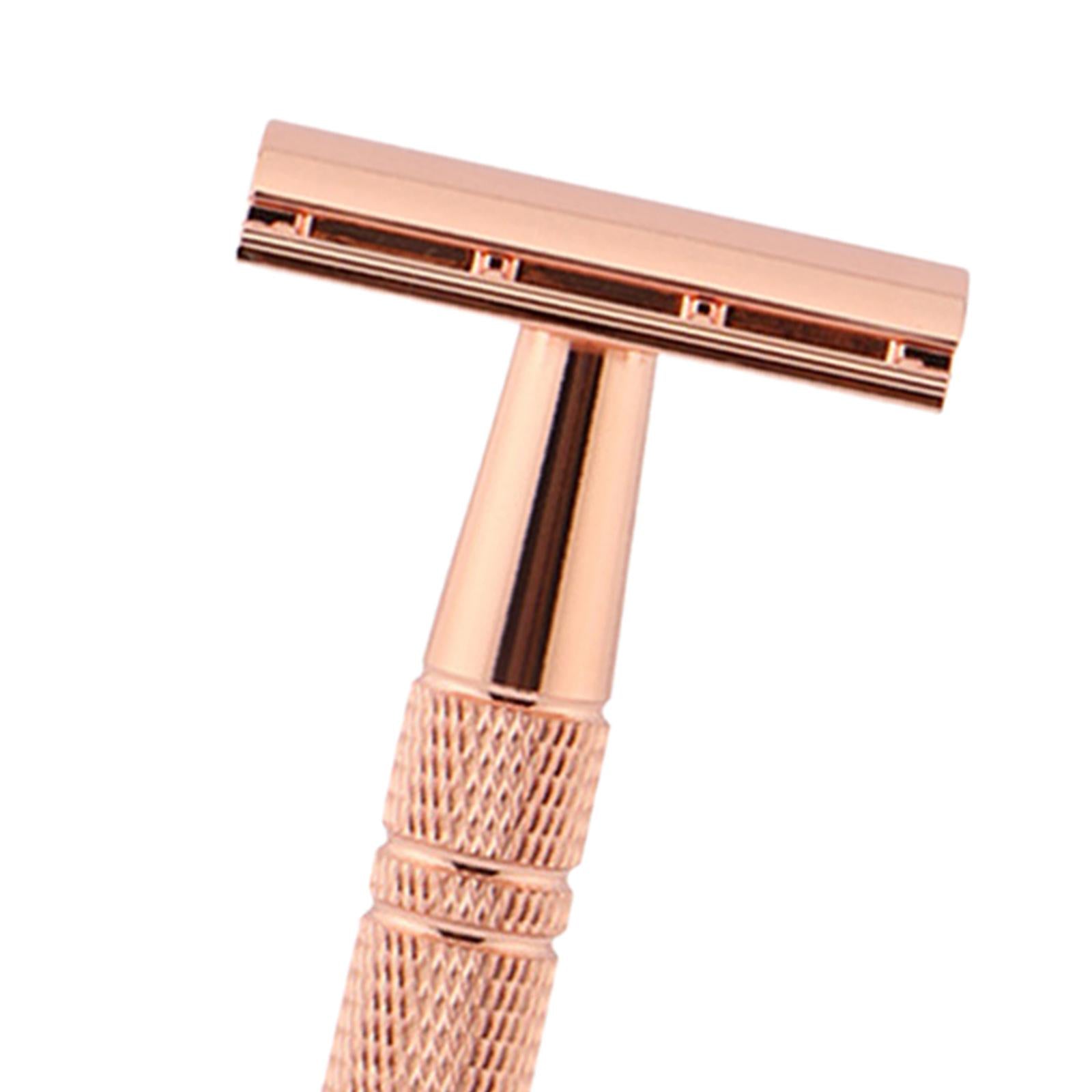 Double Edge Safety Razor Shaver for with 5 Premium Stainless Steel Blades Rose Gold