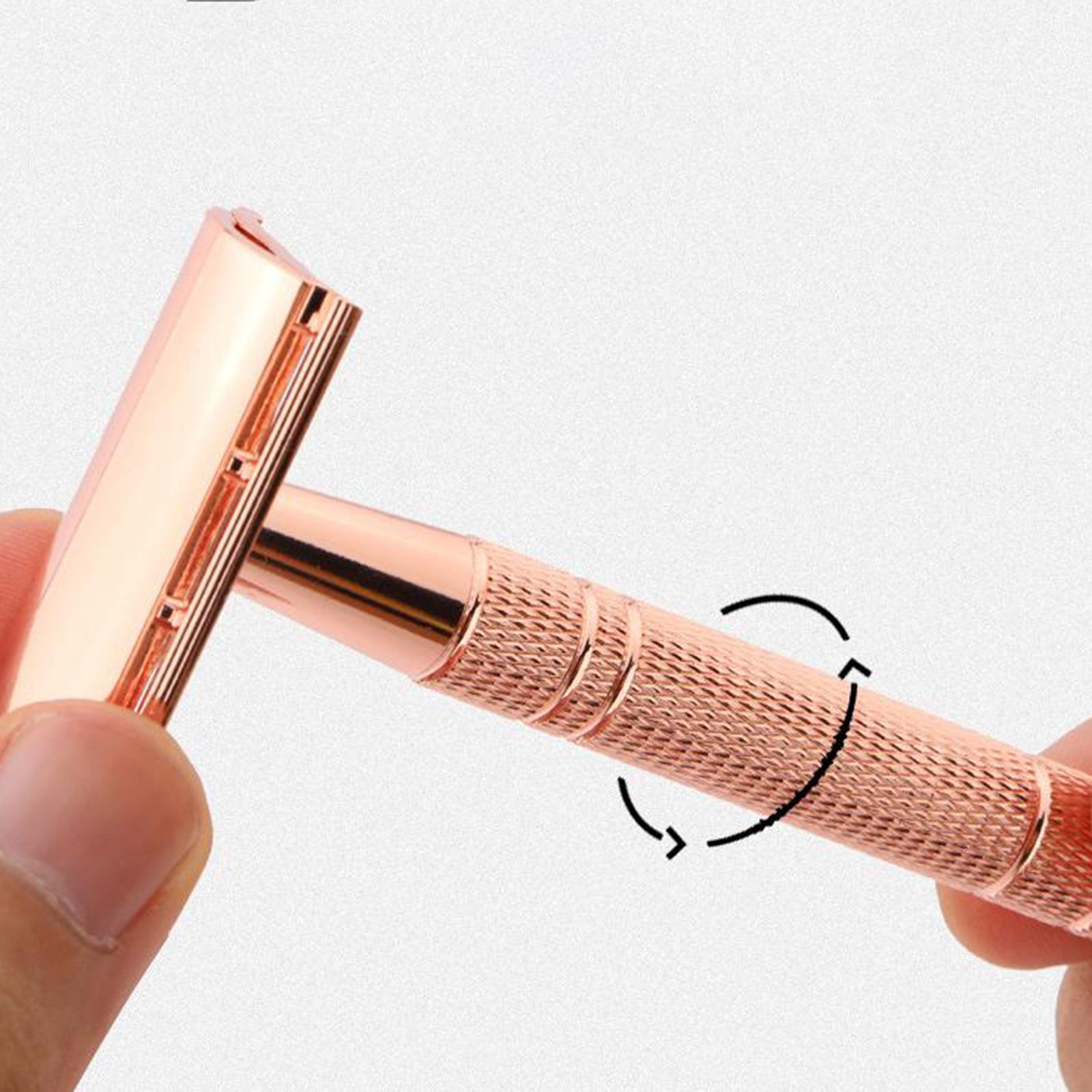 Double Edge Safety Razor Shaver for with 5 Premium Stainless Steel Blades Rose Gold