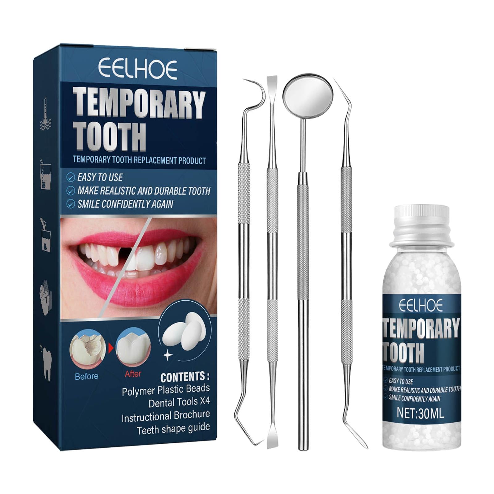 Temporary Tooth Repair Kit with Mouth Mirror for Teeth for Family Home Use