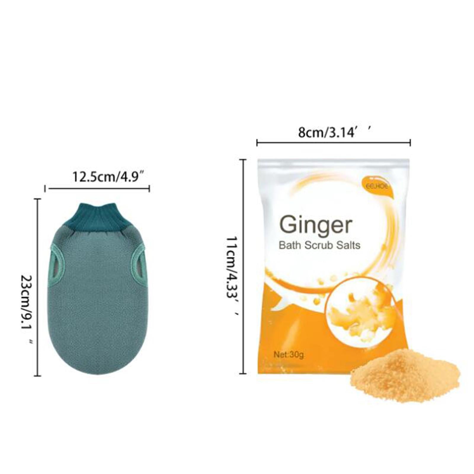 Ginger Bath Scrub Salts 30G Exfoliates, Moisturizes, and Nourishes Skin 3Pcs +Gloves