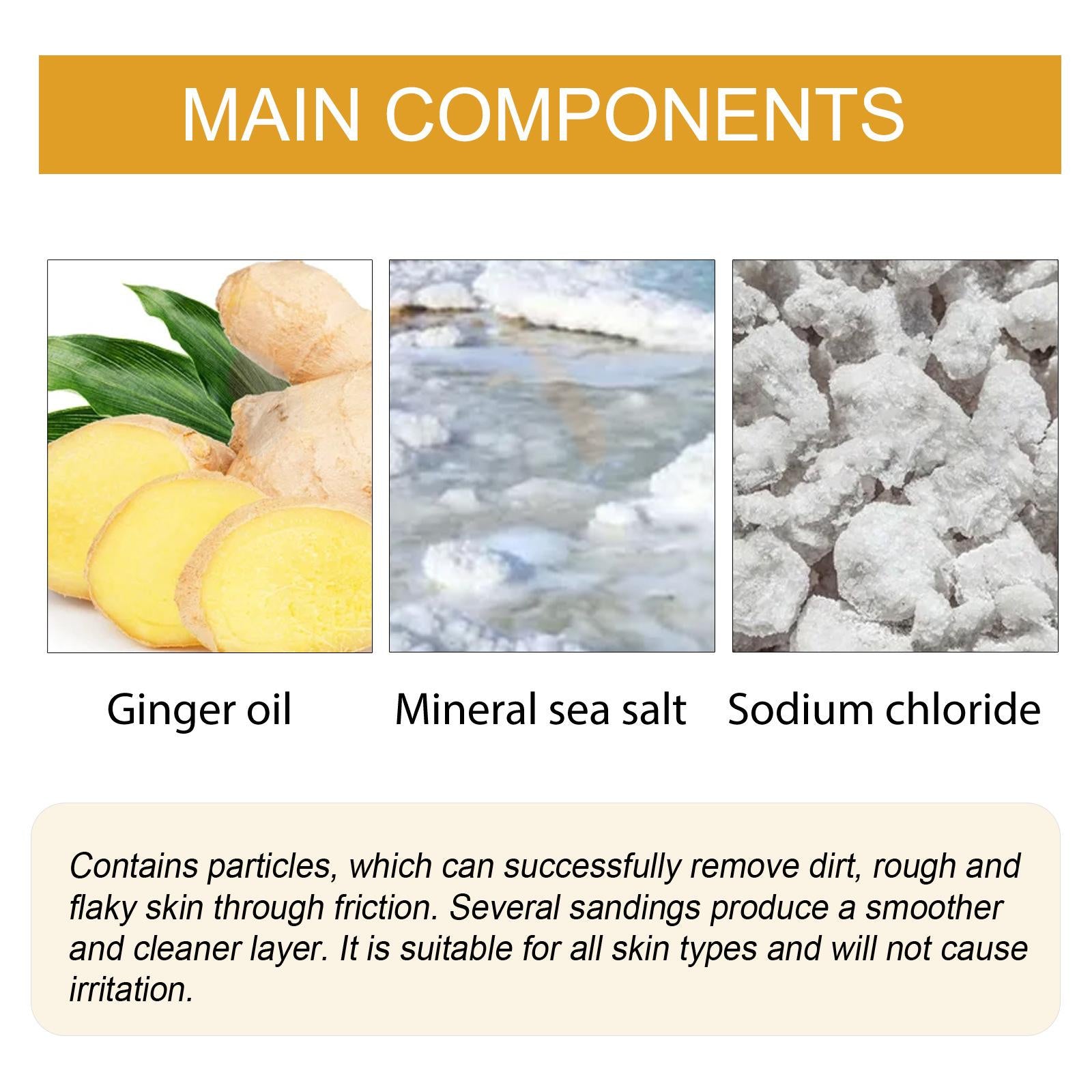 Ginger Bath Scrub Salts 30G Exfoliates, Moisturizes, and Nourishes Skin 3Pcs +Gloves
