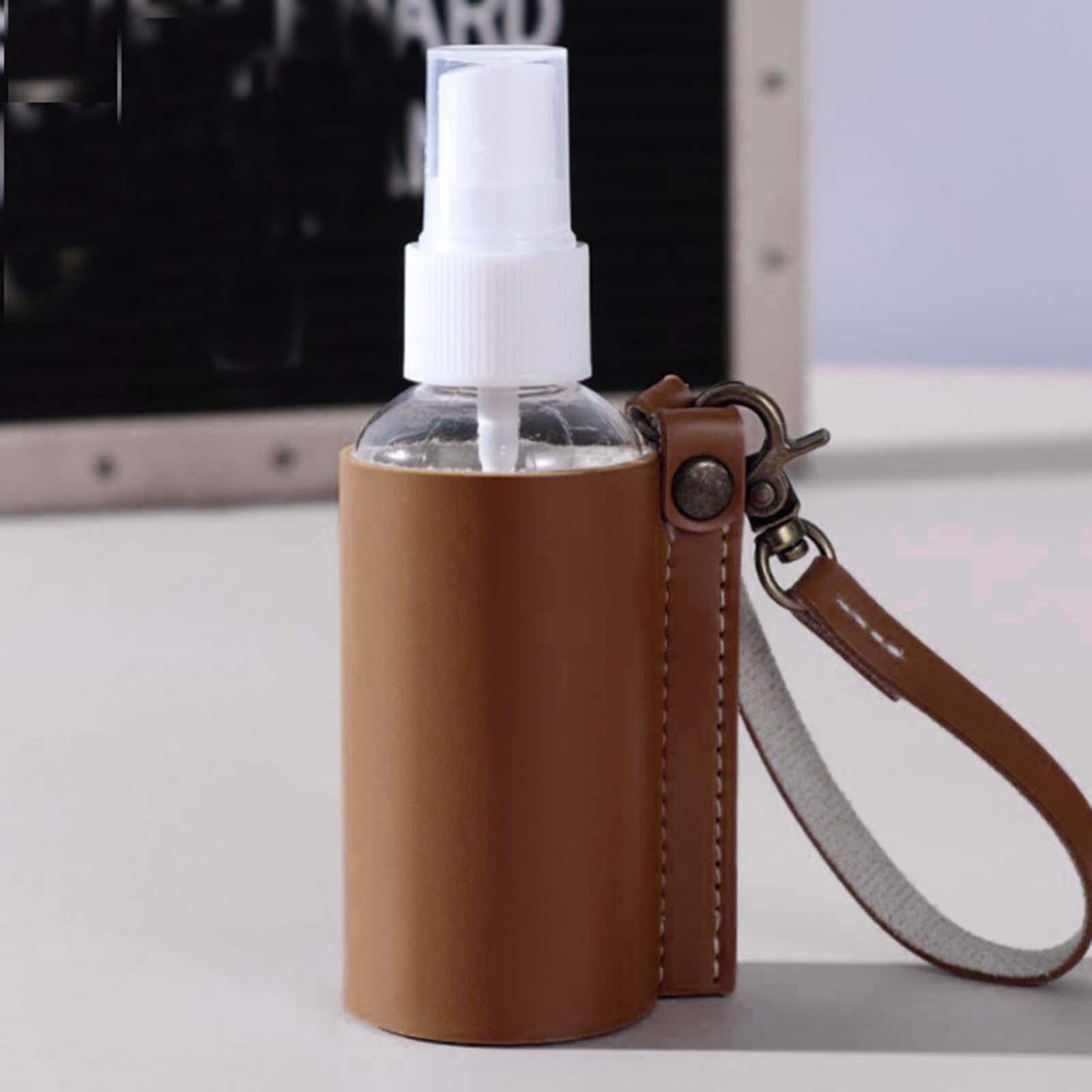 Empty Bottle with PU Leather Sleeve Bottle Holder for Lotion Travel Home Light Brown