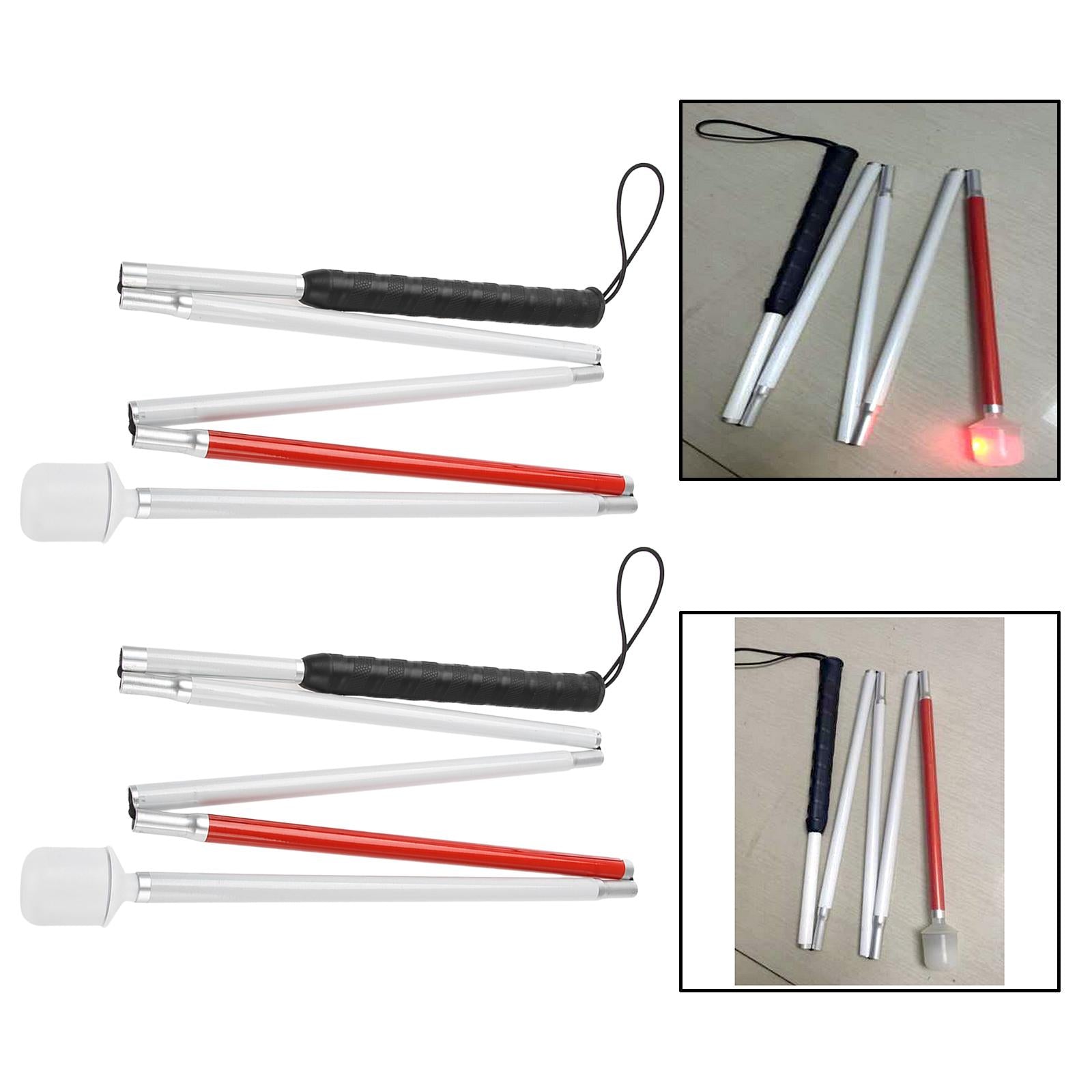 Foldable Blind Walking Stick 5 Sections Adjustable Crutch Cane Blind Stick With Light