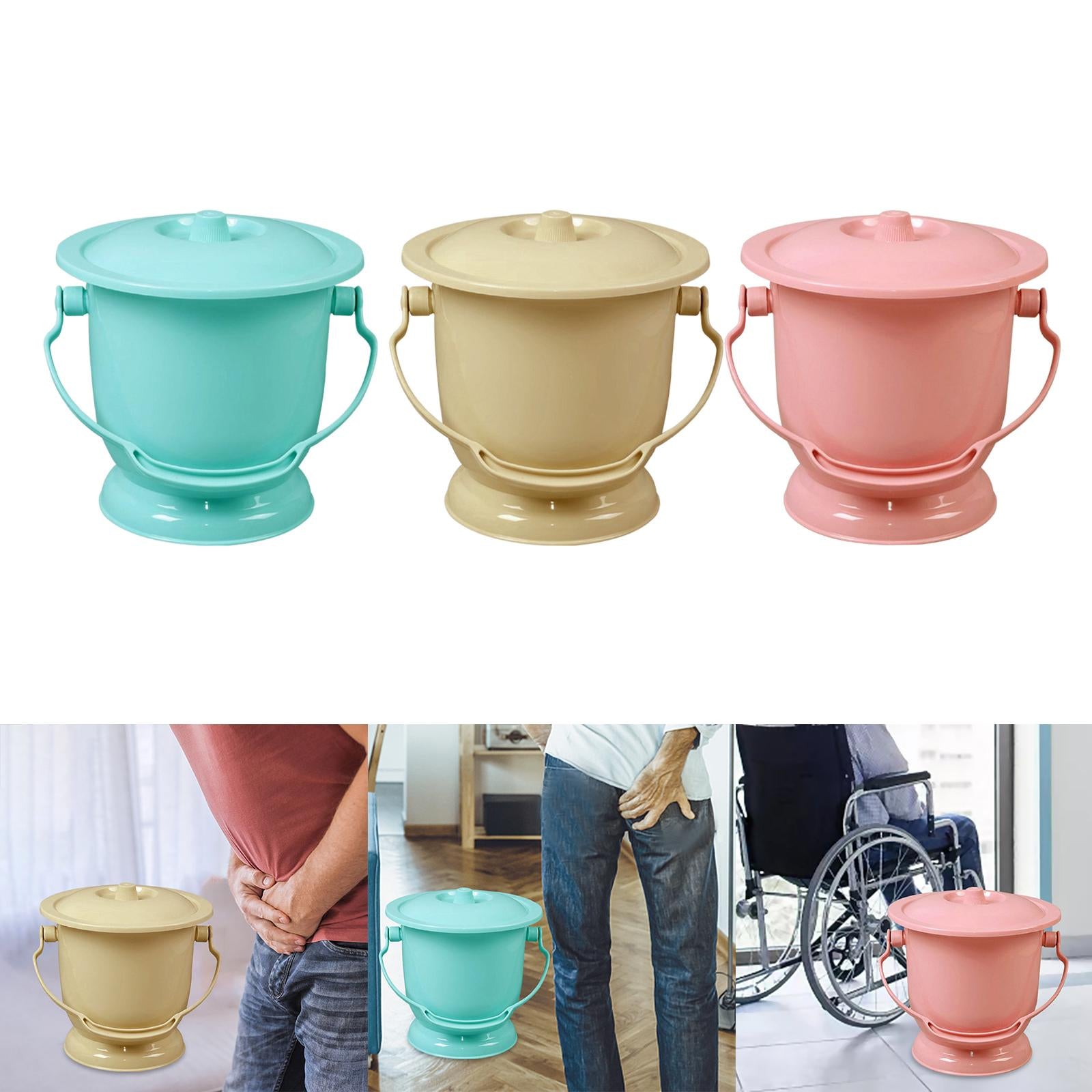 Chamber Pot with Lid Bedpan Spittoon Indoor with Handle Urine Bucket Blue