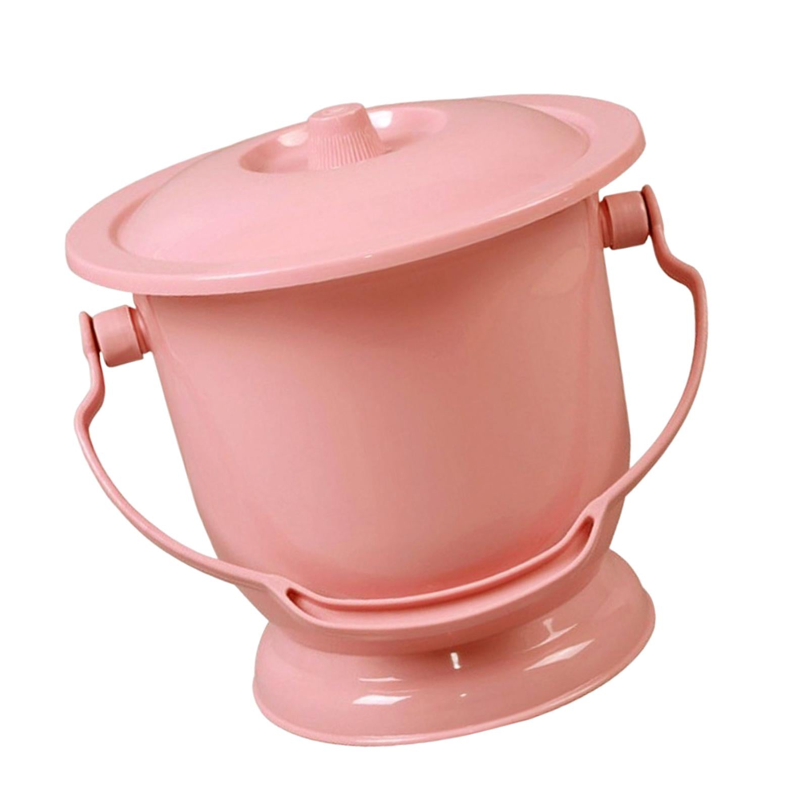 Chamber Pot with Lid Bedpan Spittoon Indoor with Handle Urine Bucket Pink