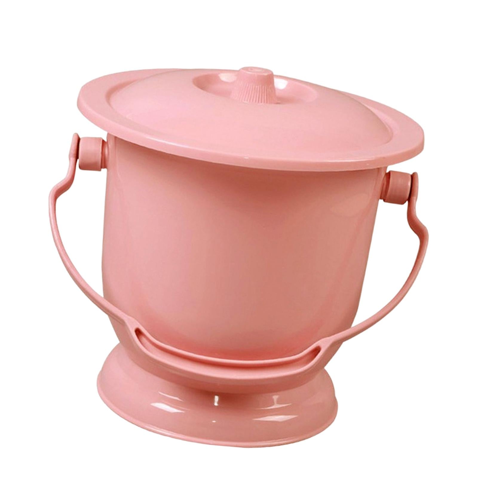 Chamber Pot with Lid Bedpan Spittoon Indoor with Handle Urine Bucket Pink