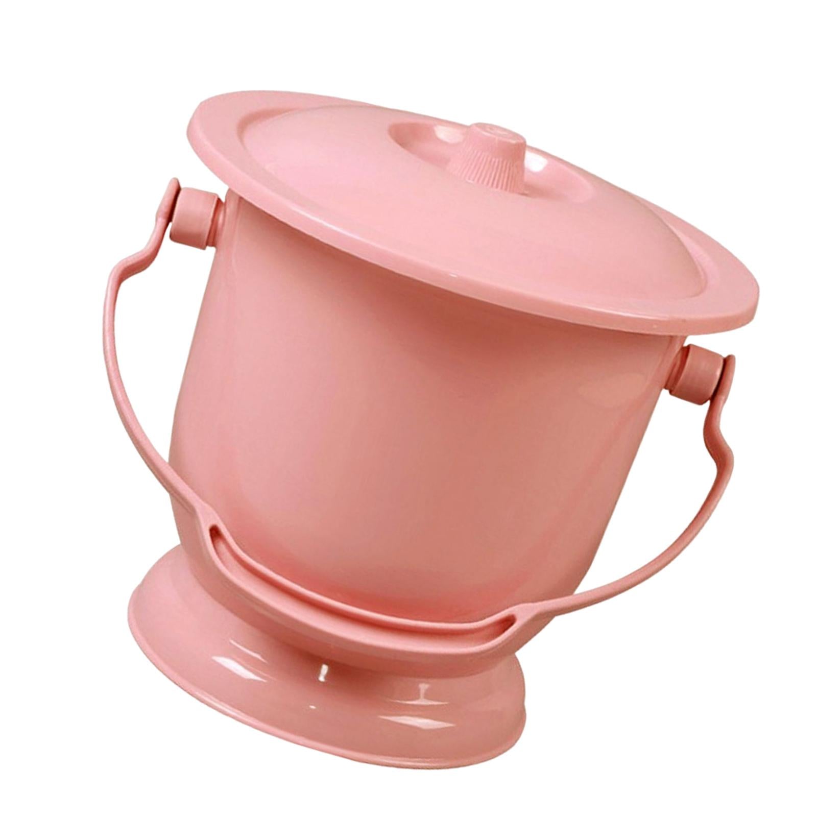 Chamber Pot with Lid Bedpan Spittoon Indoor with Handle Urine Bucket Pink