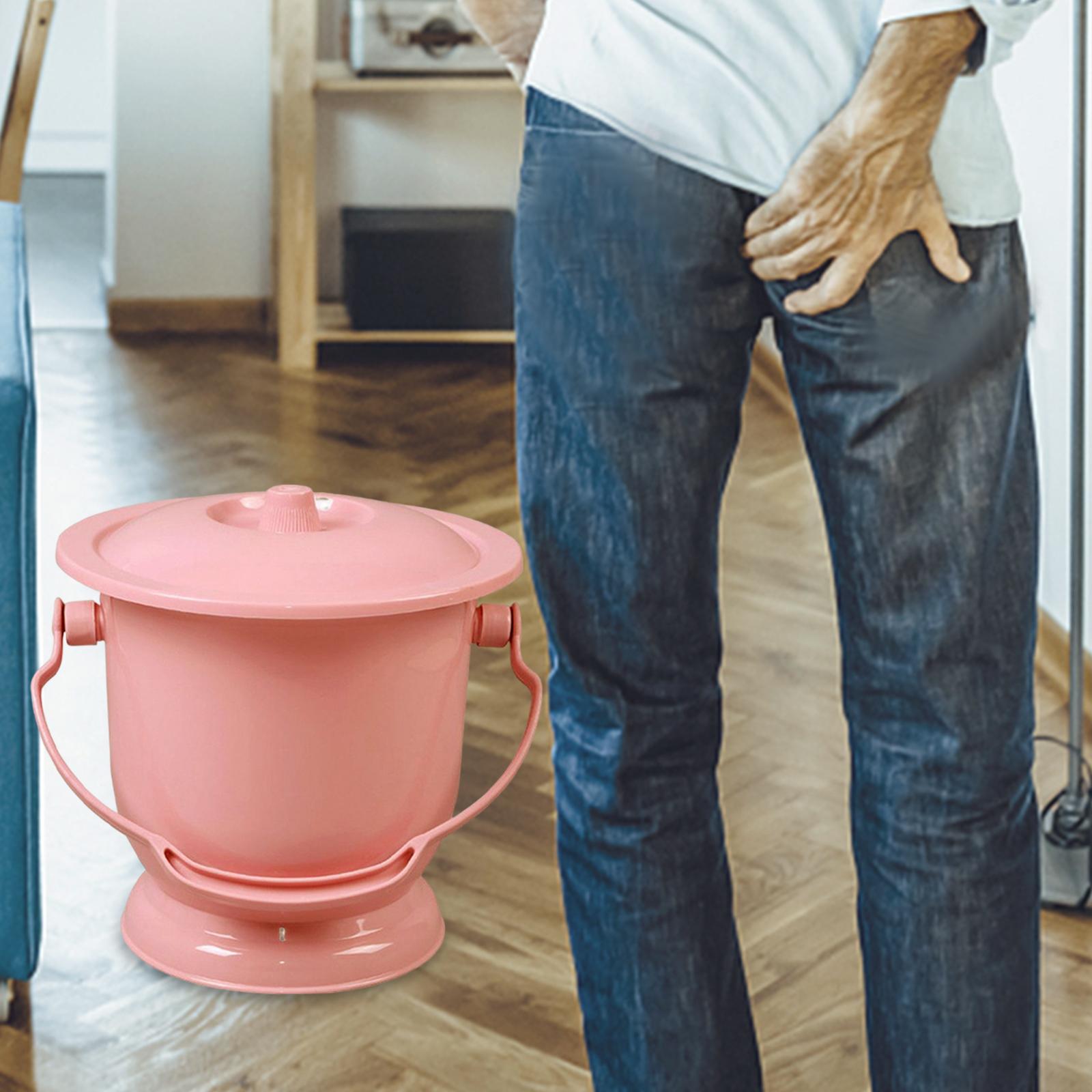 Chamber Pot with Lid Bedpan Spittoon Indoor with Handle Urine Bucket Pink