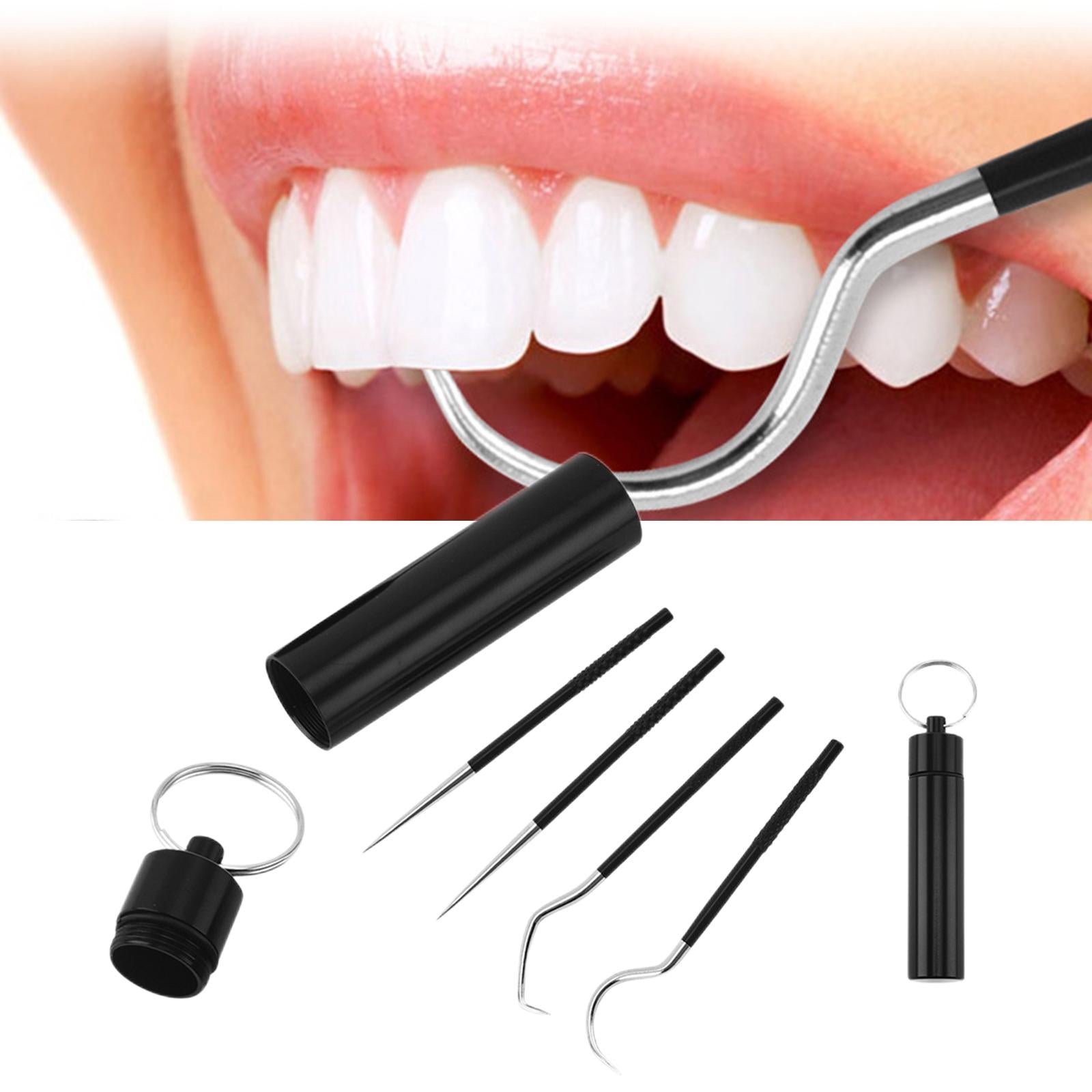 5Pcs Stainless Steel Toothpick Kit Oral Cleaning Kit for Outdoor Picnic Black