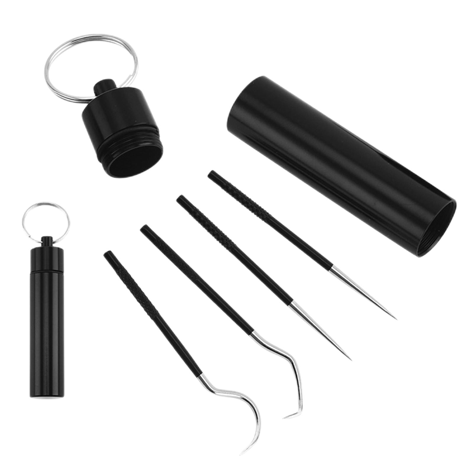 5Pcs Stainless Steel Toothpick Kit Oral Cleaning Kit for Outdoor Picnic Black