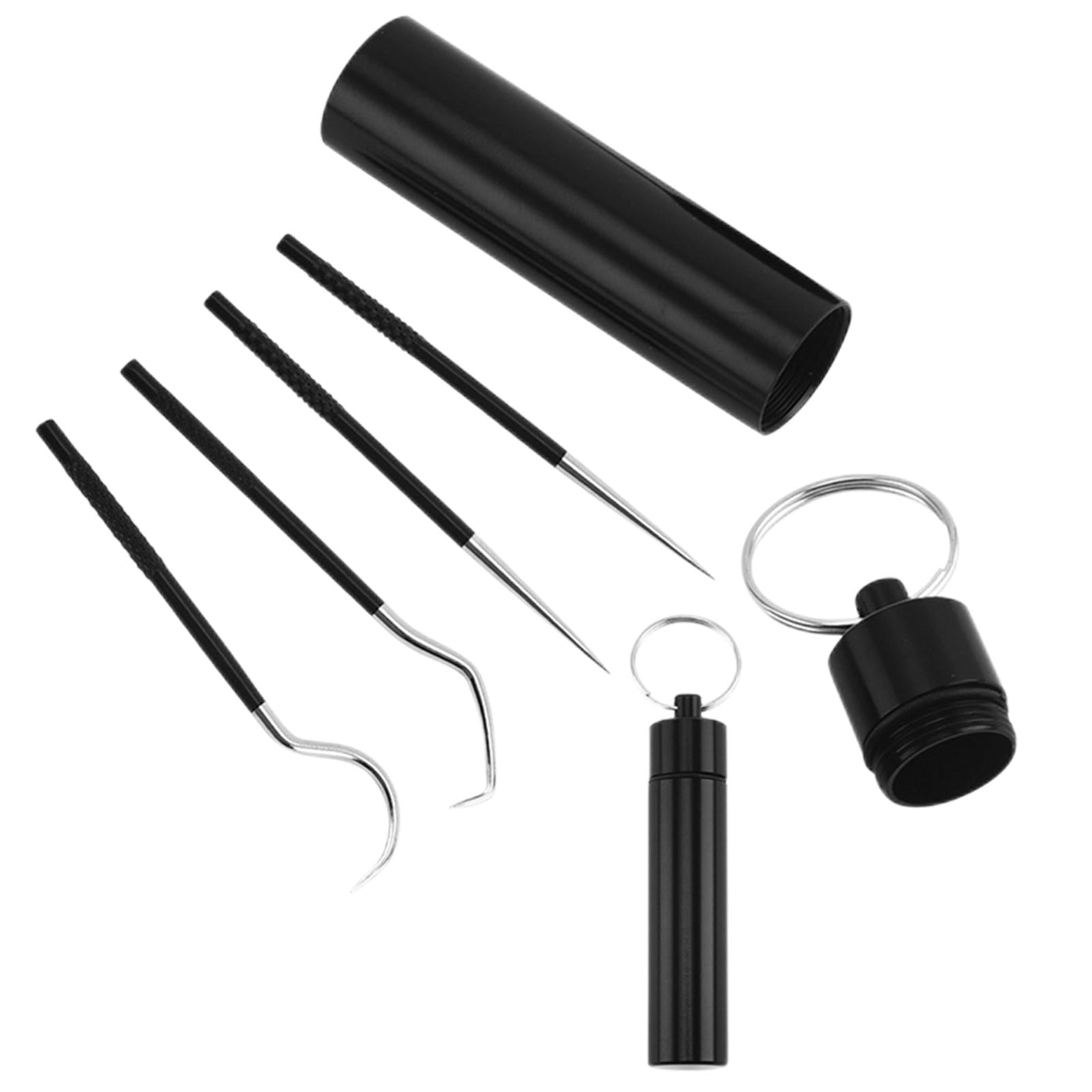 5Pcs Stainless Steel Toothpick Kit Oral Cleaning Kit for Outdoor Picnic Black