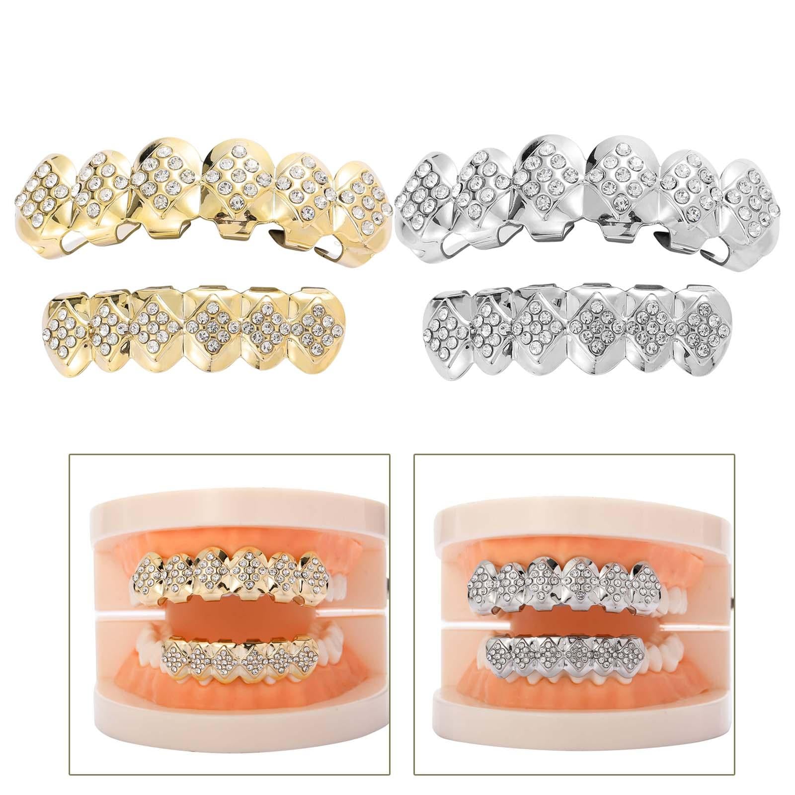 Hip Hop Grills Diamante Plated Removable Punk for Halloween Cosplay Gift Golden