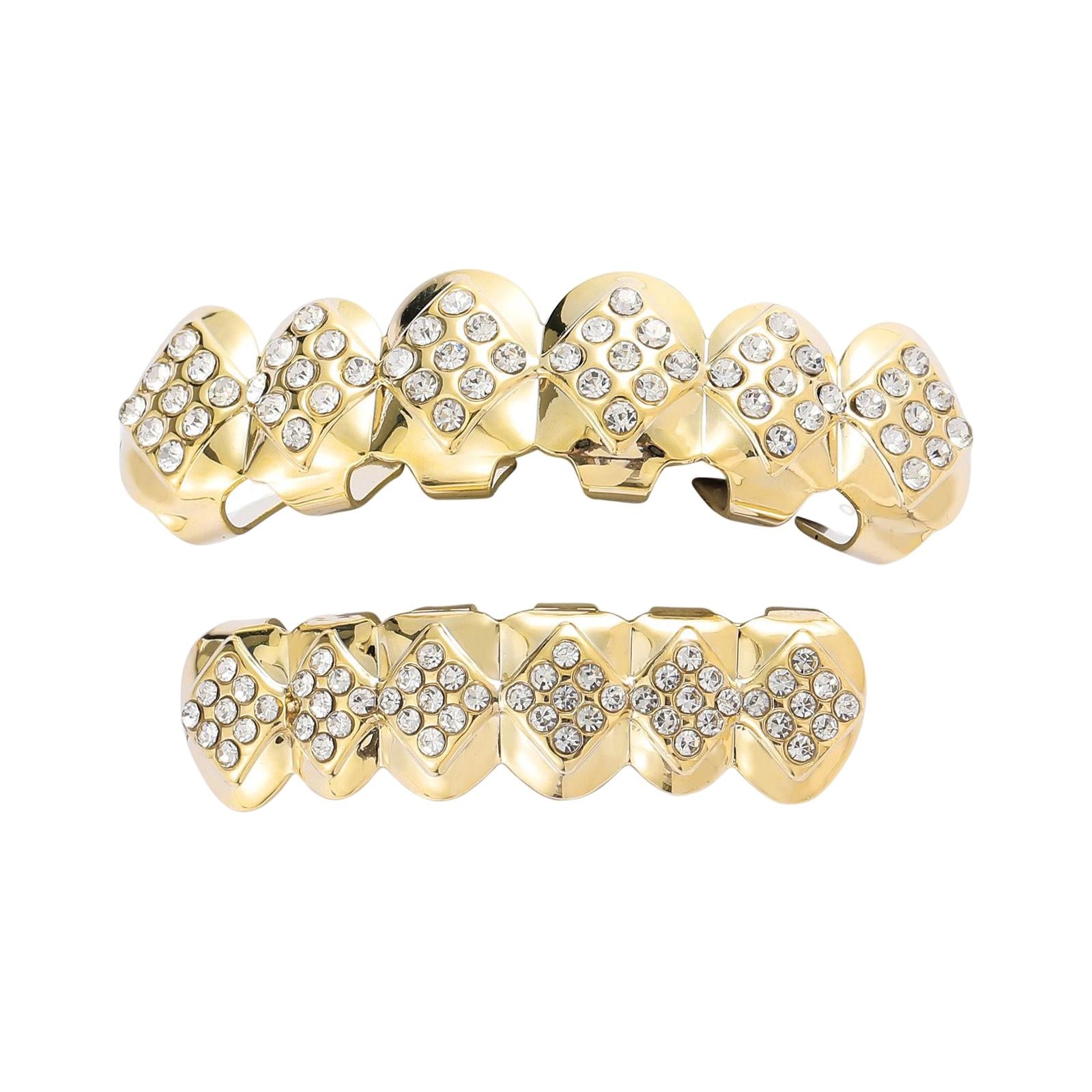 Hip Hop Grills Diamante Plated Removable Punk for Halloween Cosplay Gift Golden