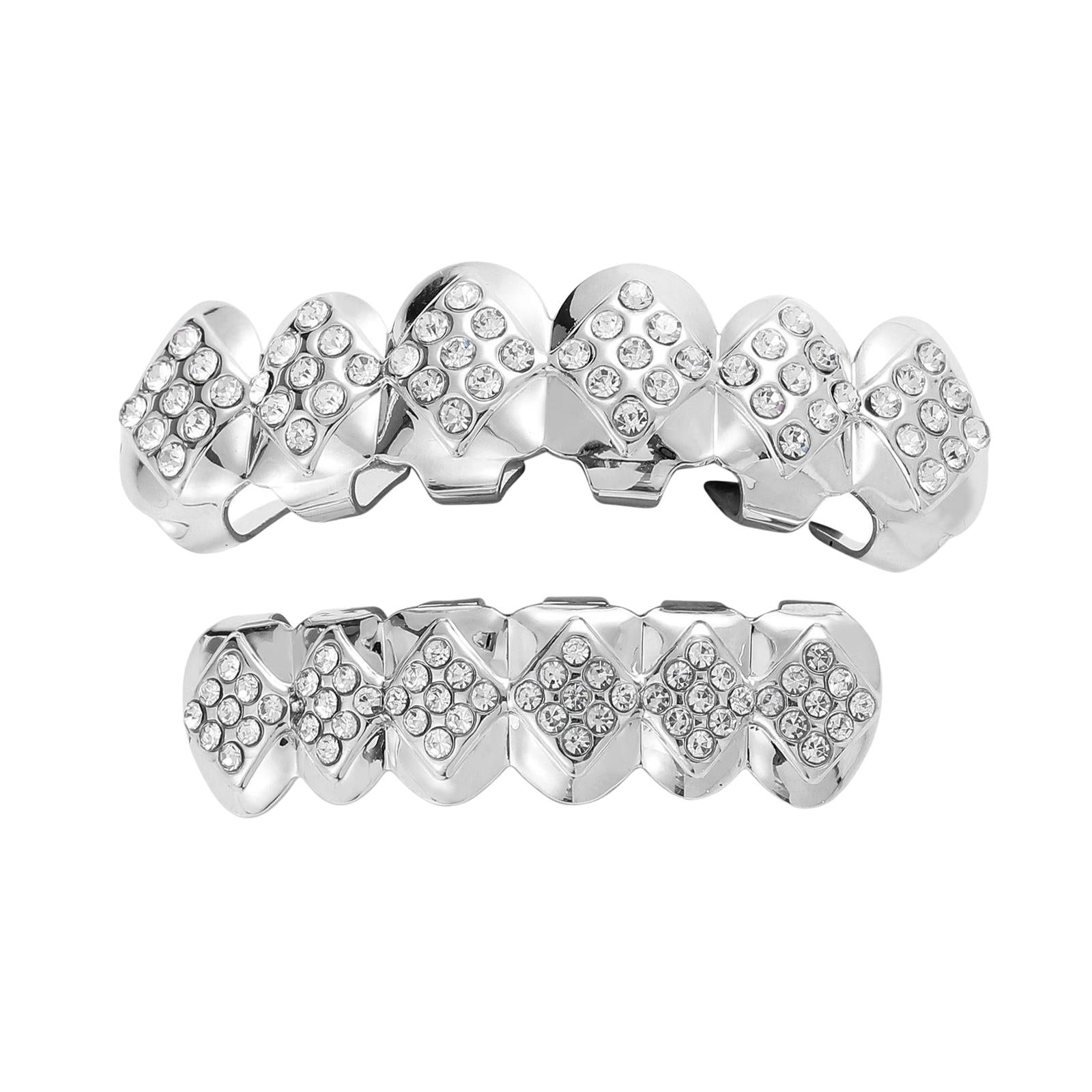 Hip Hop Grills Diamante Plated Removable Punk for Halloween Cosplay Gift Silver