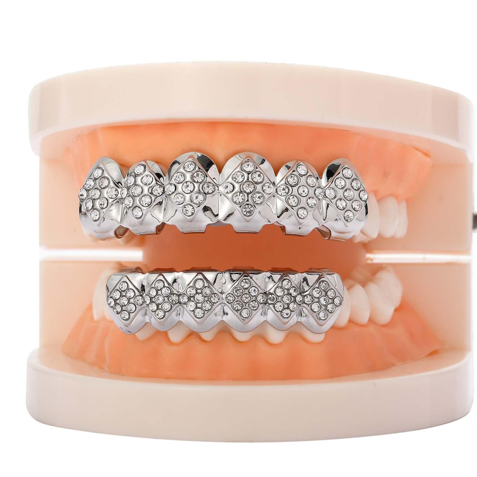 Hip Hop Grills Diamante Plated Removable Punk for Halloween Cosplay Gift Silver