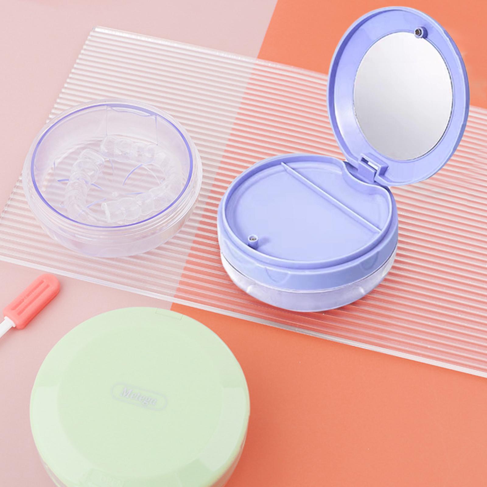 Braces Storage Box with Mirror Portable for Retainer Cleaning Women Teenager Blue