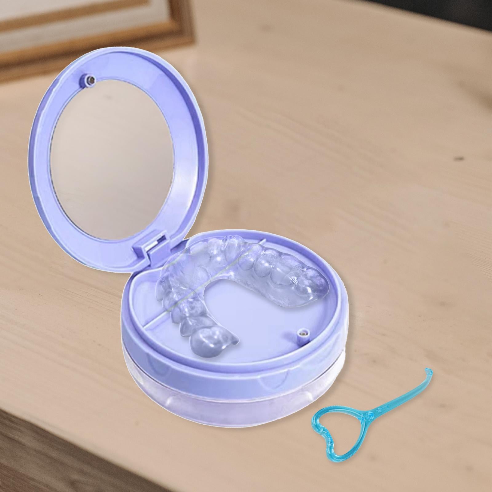 Braces Storage Box with Mirror Portable for Retainer Cleaning Women Teenager Blue