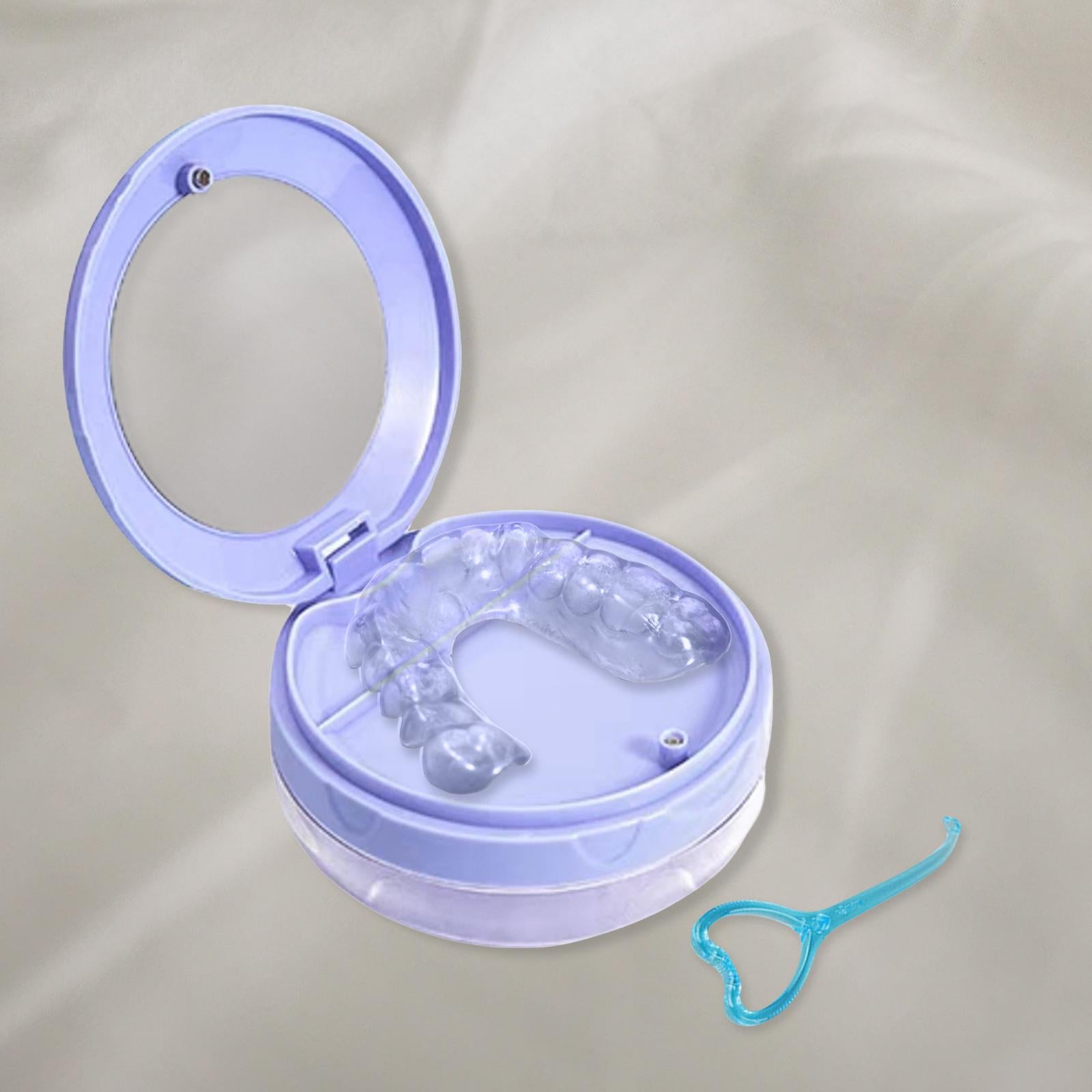 Braces Storage Box with Mirror Portable for Retainer Cleaning Women Teenager Blue