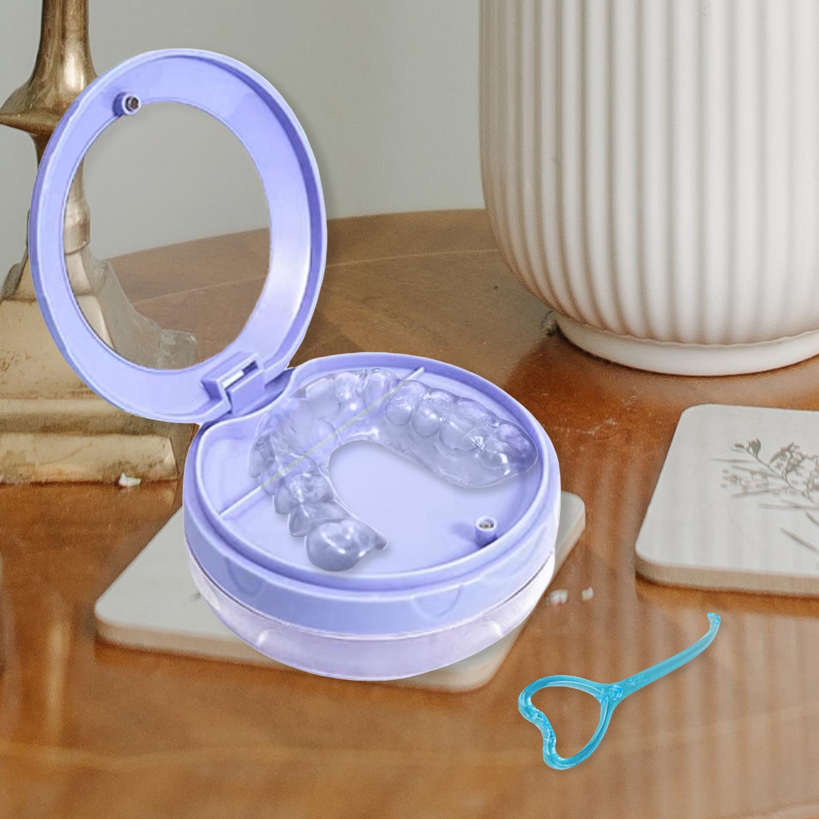 Braces Storage Box with Mirror Portable for Retainer Cleaning Women Teenager Blue
