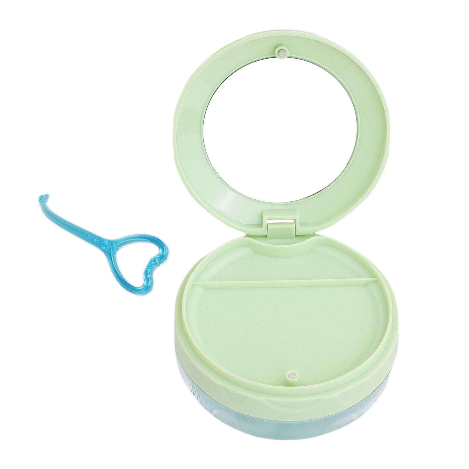 Braces Storage Box with Mirror Portable for Retainer Cleaning Women Teenager Green