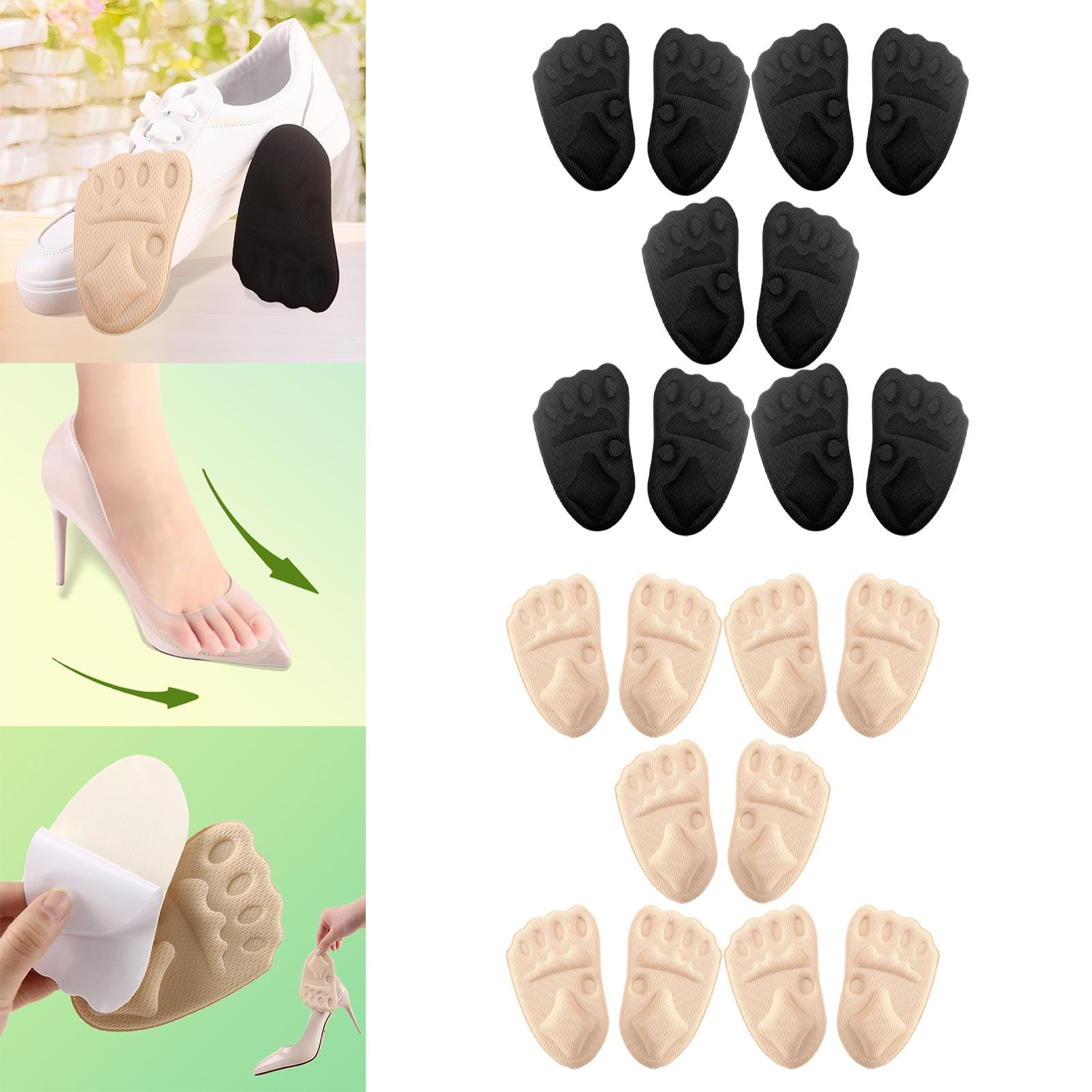 5Pair High Heel Cushion Inserts Metatarsal Pads Soft Forefoot Cushions Black