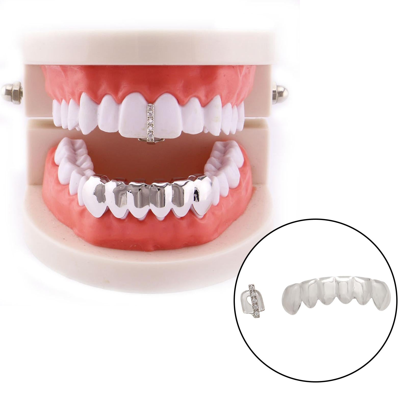 18k Plated Grills Hip Hop Punk Upper Lower Sparkling for Men Women Gift sliver