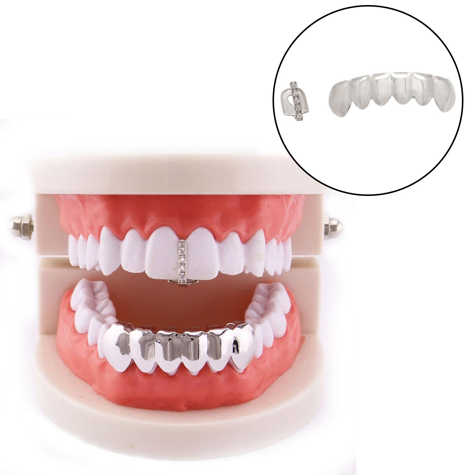 18k Plated Grills Hip Hop Punk Upper Lower Sparkling for Men Women Gift sliver