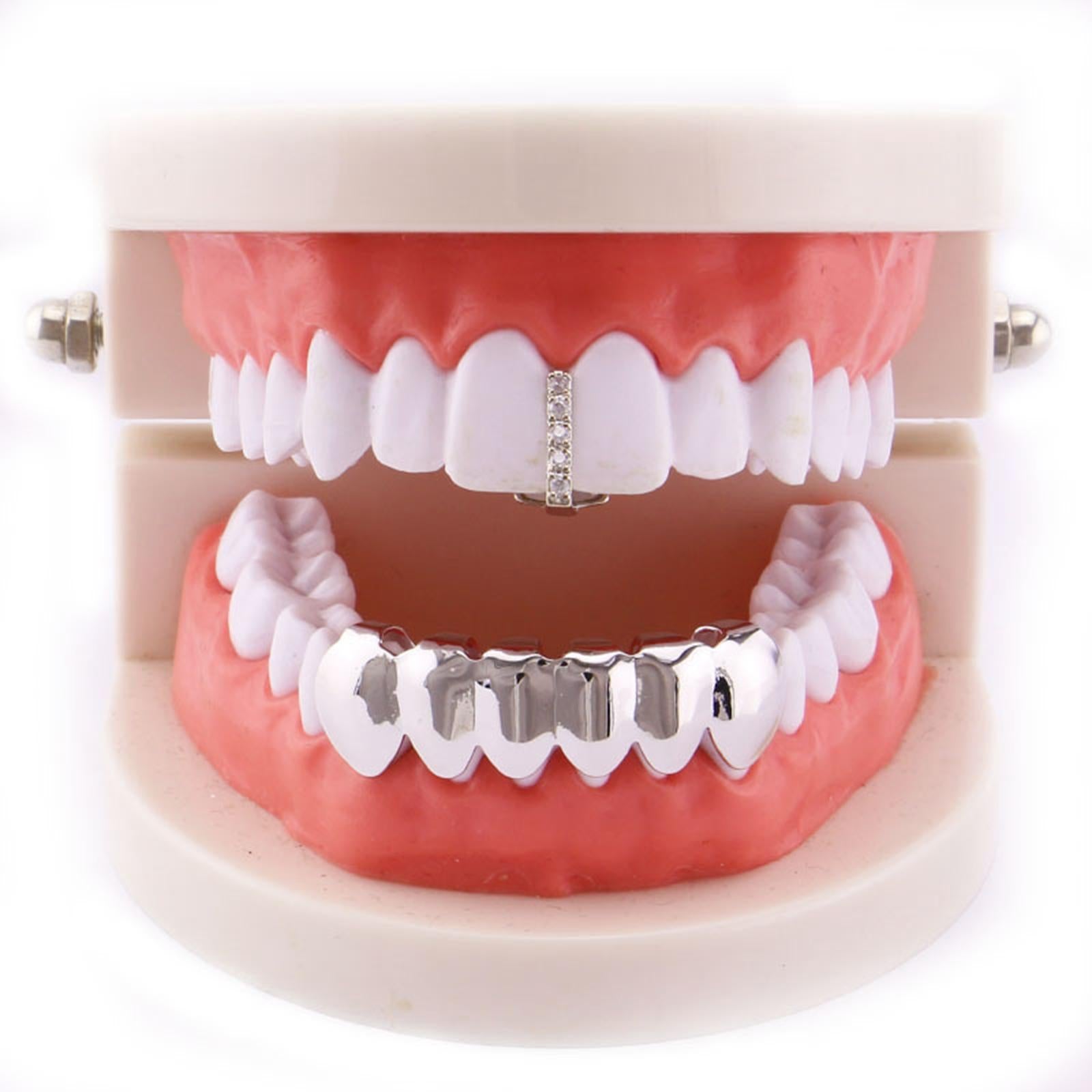 18k Plated Grills Hip Hop Punk Upper Lower Sparkling for Men Women Gift sliver