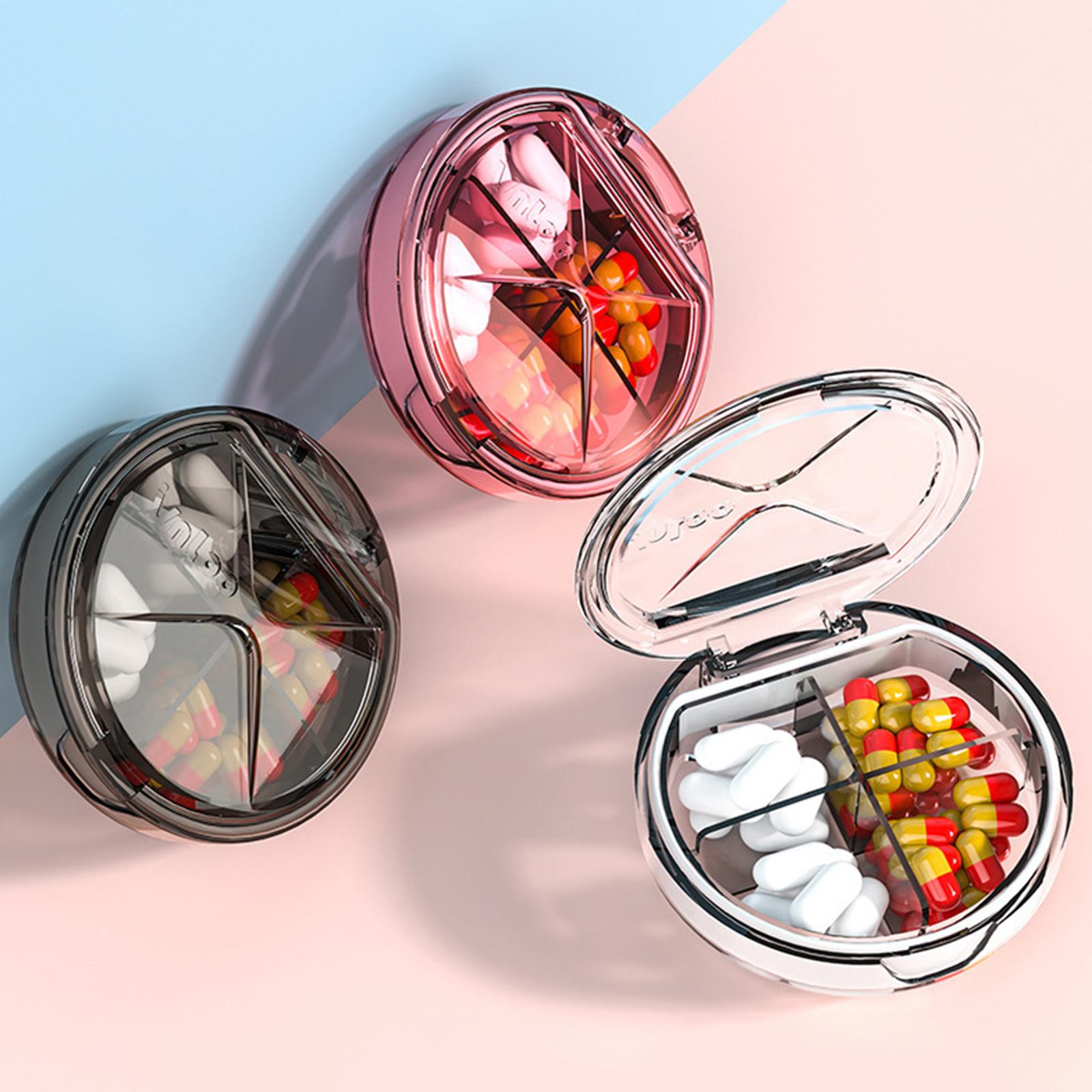 Portable Pill Box Organizer 4 Grids Compact for Outdoor Travel Pink