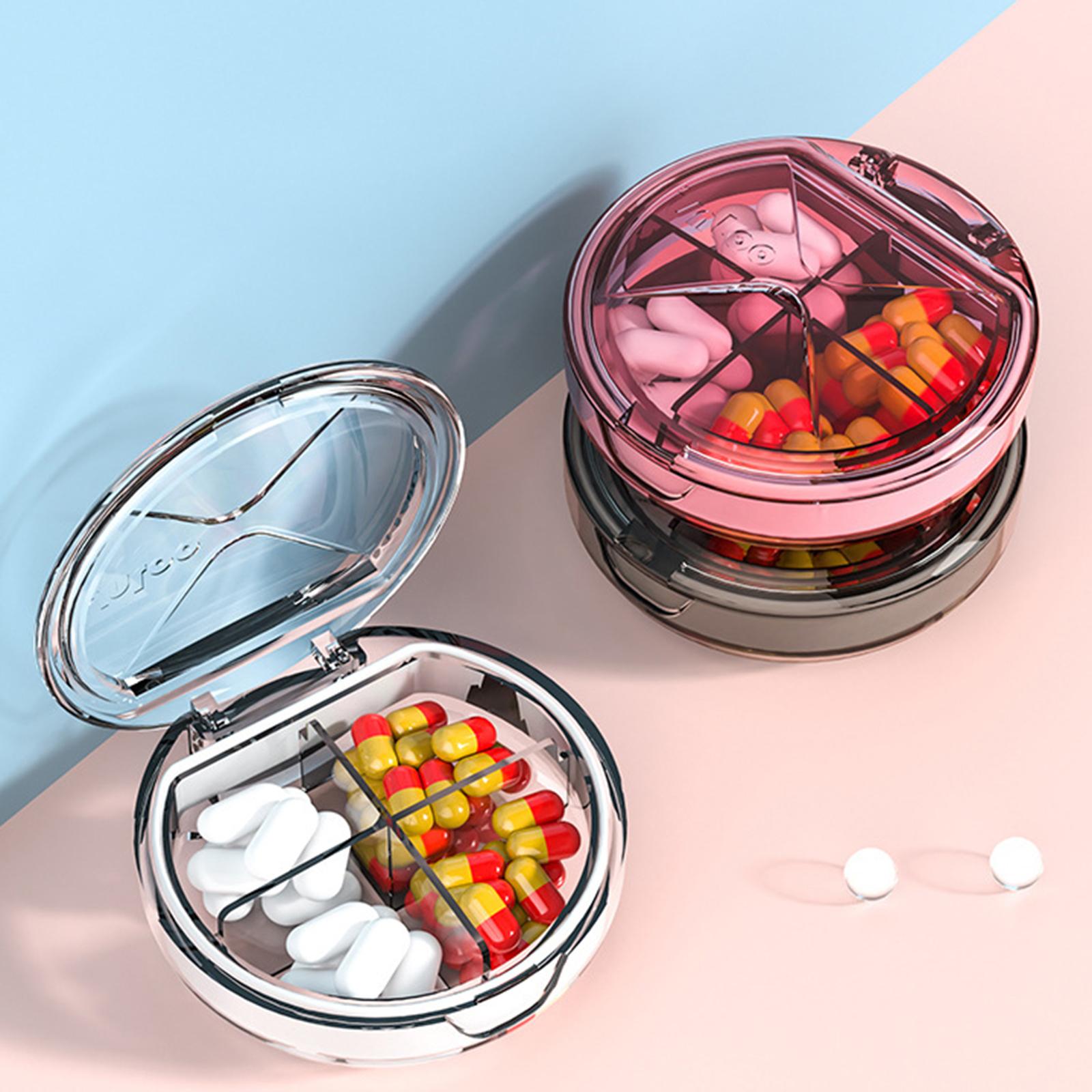 Portable Pill Box Organizer 4 Grids Compact for Outdoor Travel Pink