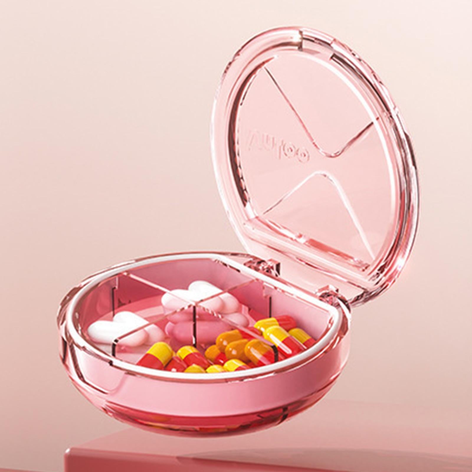 Portable Pill Box Organizer 4 Grids Compact for Outdoor Travel Pink