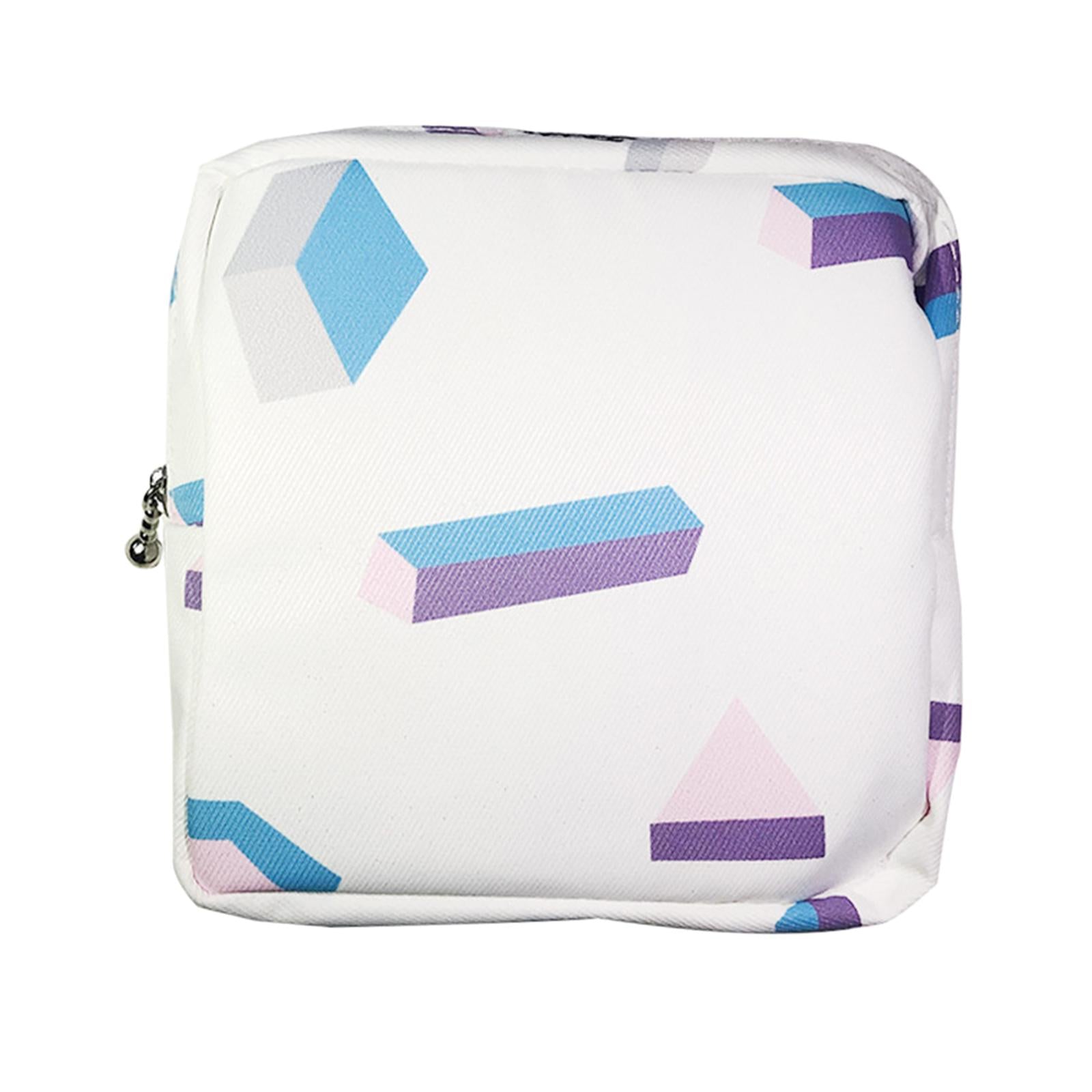Washable Sanitary Napkin Storage Bag Toiletry Pouch Nursing Girls Ladies white geometric