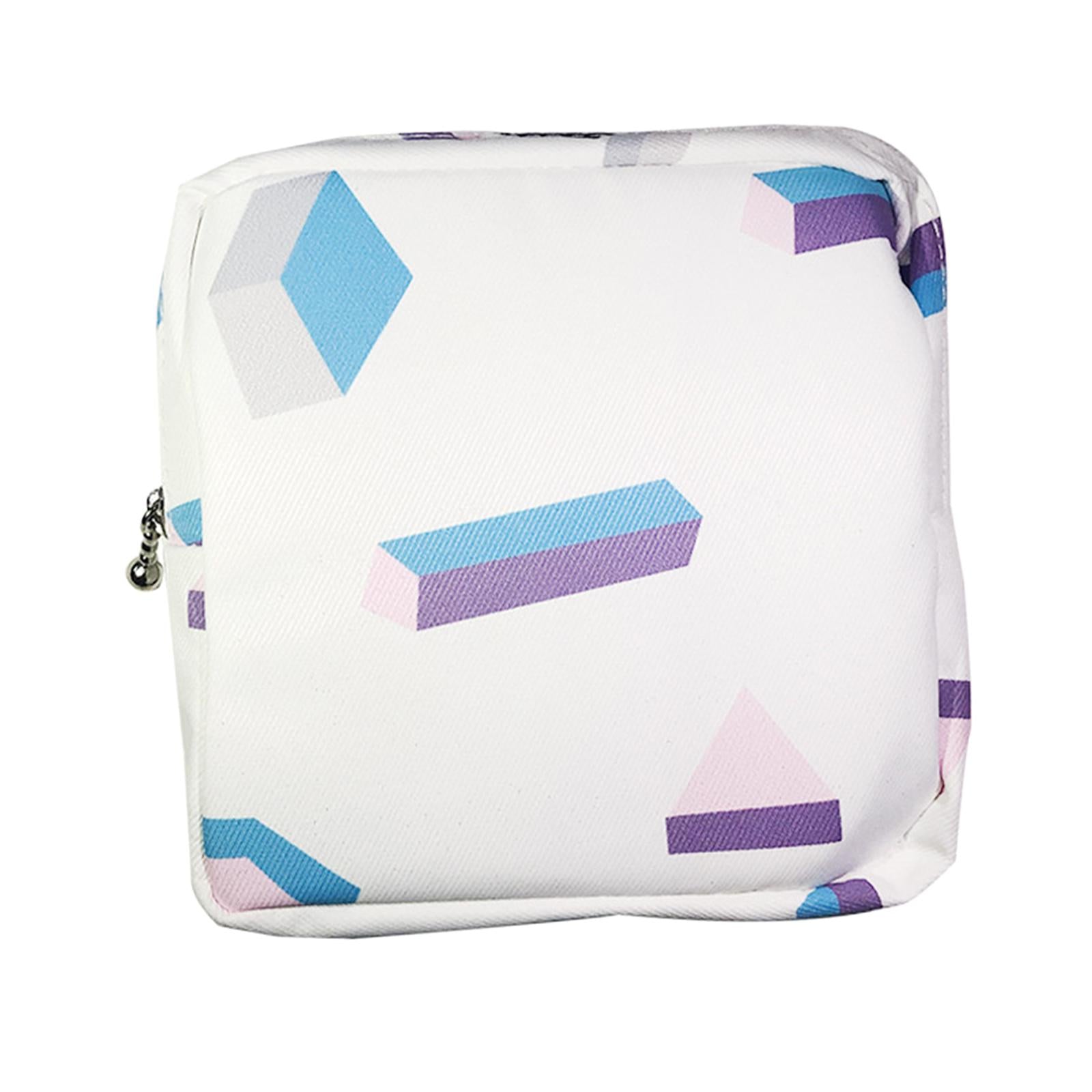 Washable Sanitary Napkin Storage Bag Toiletry Pouch Nursing Girls Ladies white geometric