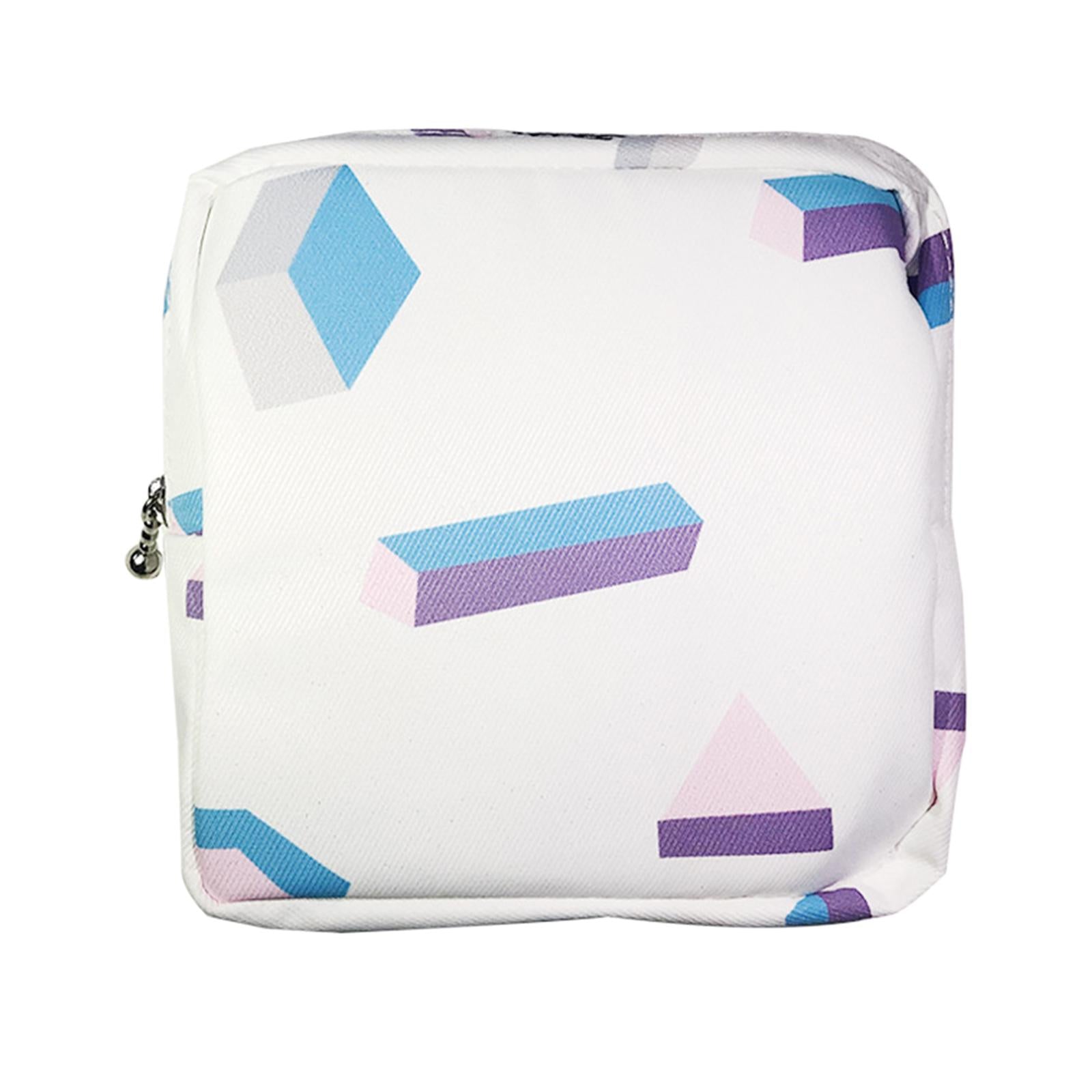 Washable Sanitary Napkin Storage Bag Toiletry Pouch Nursing Girls Ladies white geometric