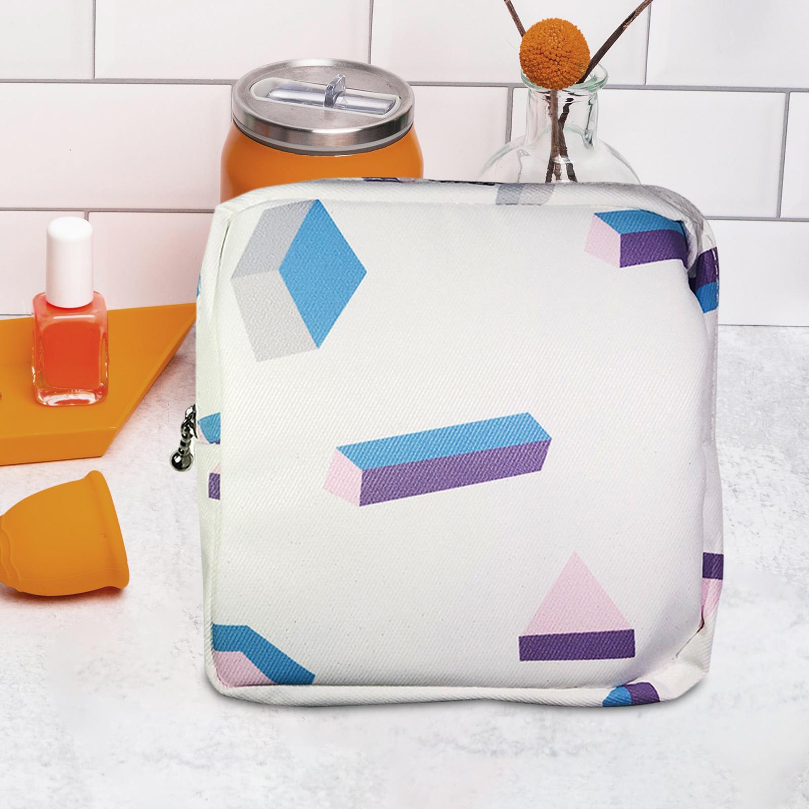 Washable Sanitary Napkin Storage Bag Toiletry Pouch Nursing Girls Ladies white geometric