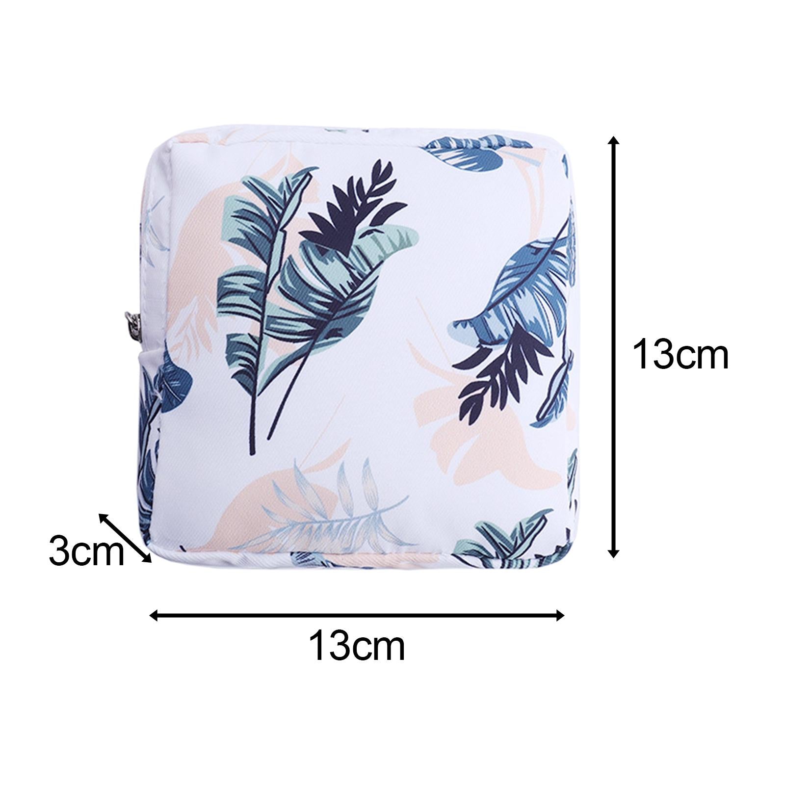 Washable Sanitary Napkin Storage Bag Toiletry Pouch Nursing Girls Ladies white leaves