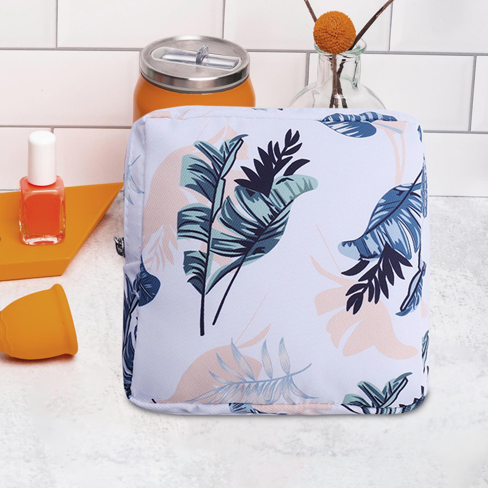 Washable Sanitary Napkin Storage Bag Toiletry Pouch Nursing Girls Ladies white leaves